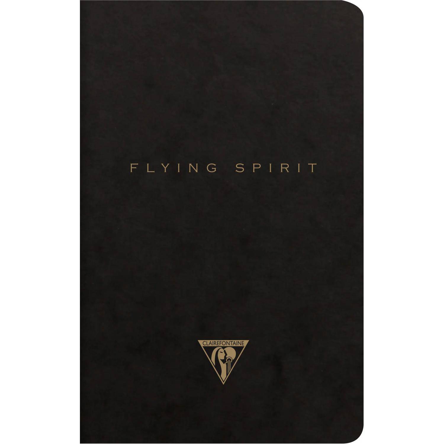Schwarzer Notizbucheinband mit zentriertem goldenen Titel „FLYING SPIRIT