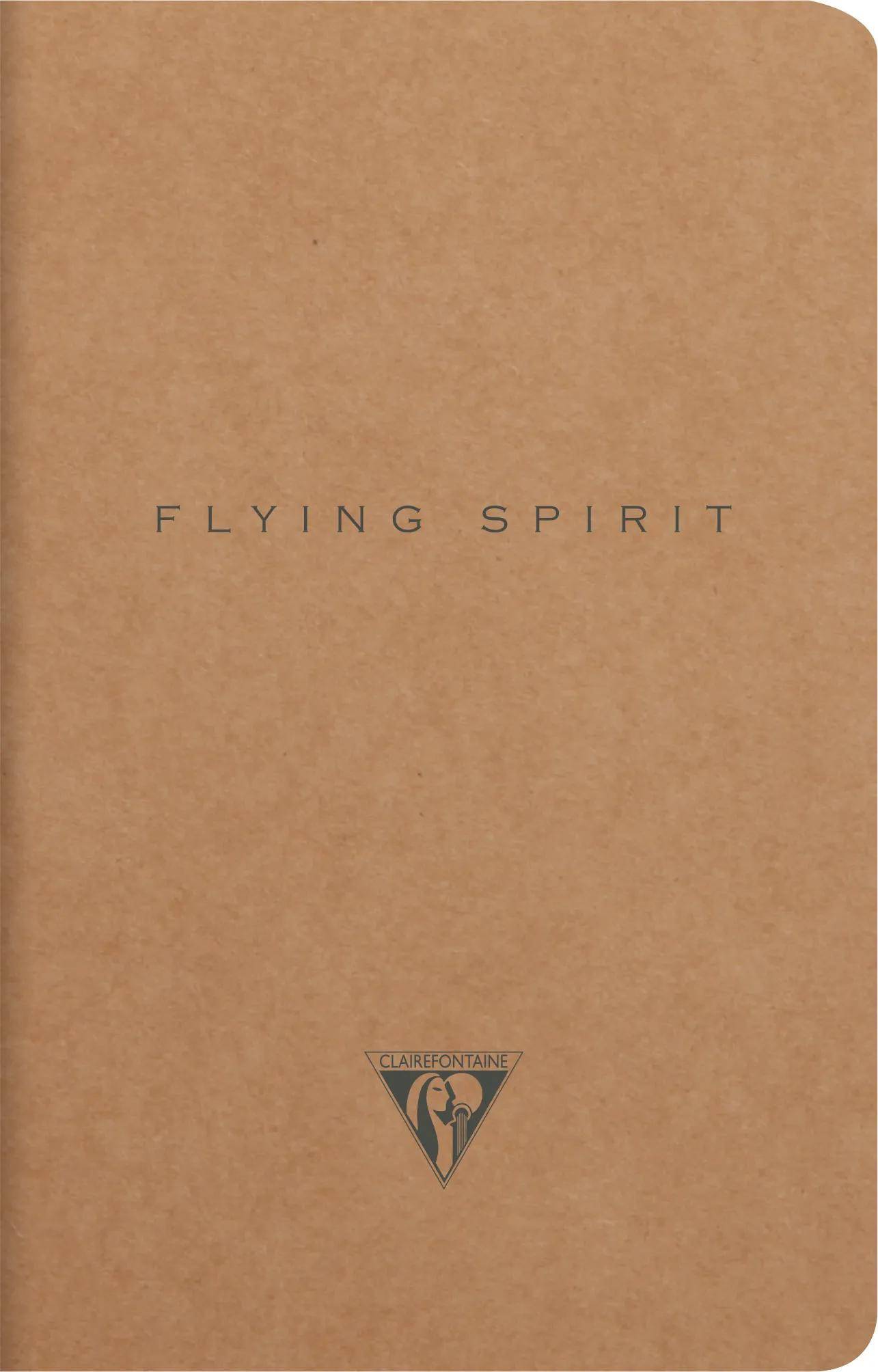 Braunes Buchcover mit zentriertem Titel „FLYING SPIRIT