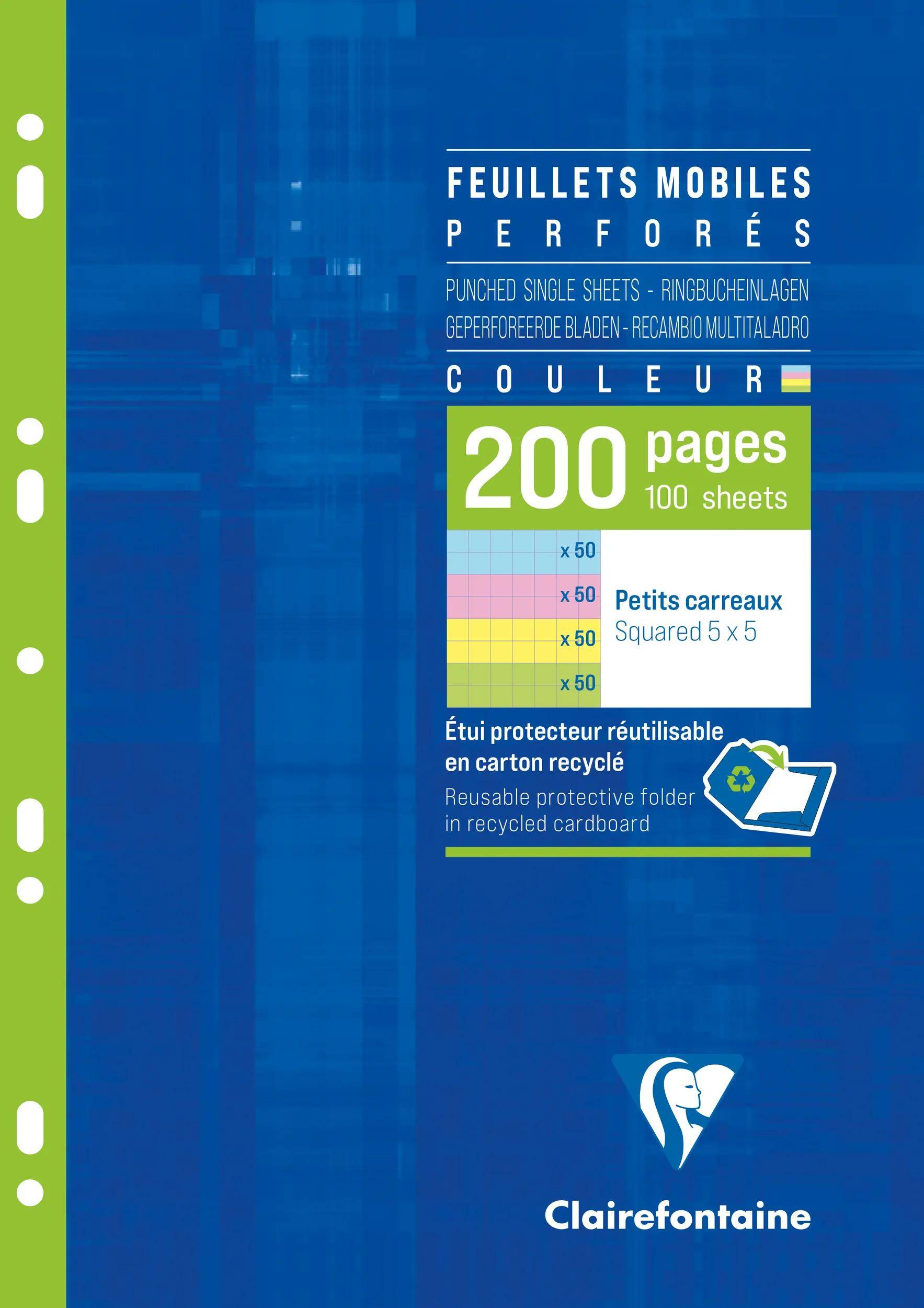 Clairefontaine 5x Pkg 100 Bl Ringbucheinlagen, A4, 90g, kariert Sortiert 175112C