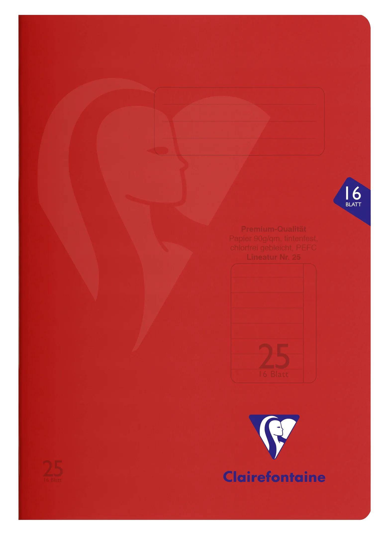 Rotes Clairefontaine-Notizbuch mit weißer Elefantenprofilgrafik, blauem 
