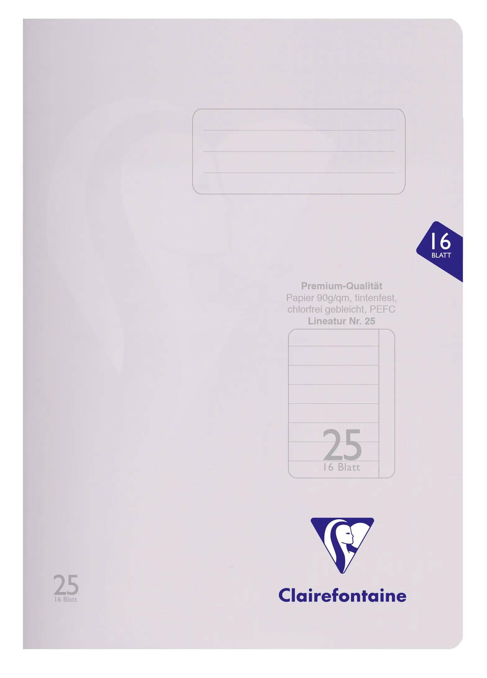 Rosa Clairefontaine linierter Notizbuchblock mit blauem Logo, gekennzeichnet mit „25