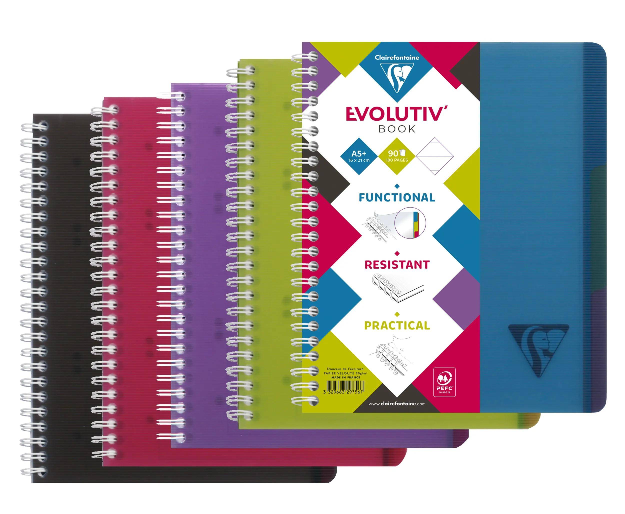 Clairefontaine 5x Buch & Deckel 16x21cm 90 Blatt liniert sortiert 329756C