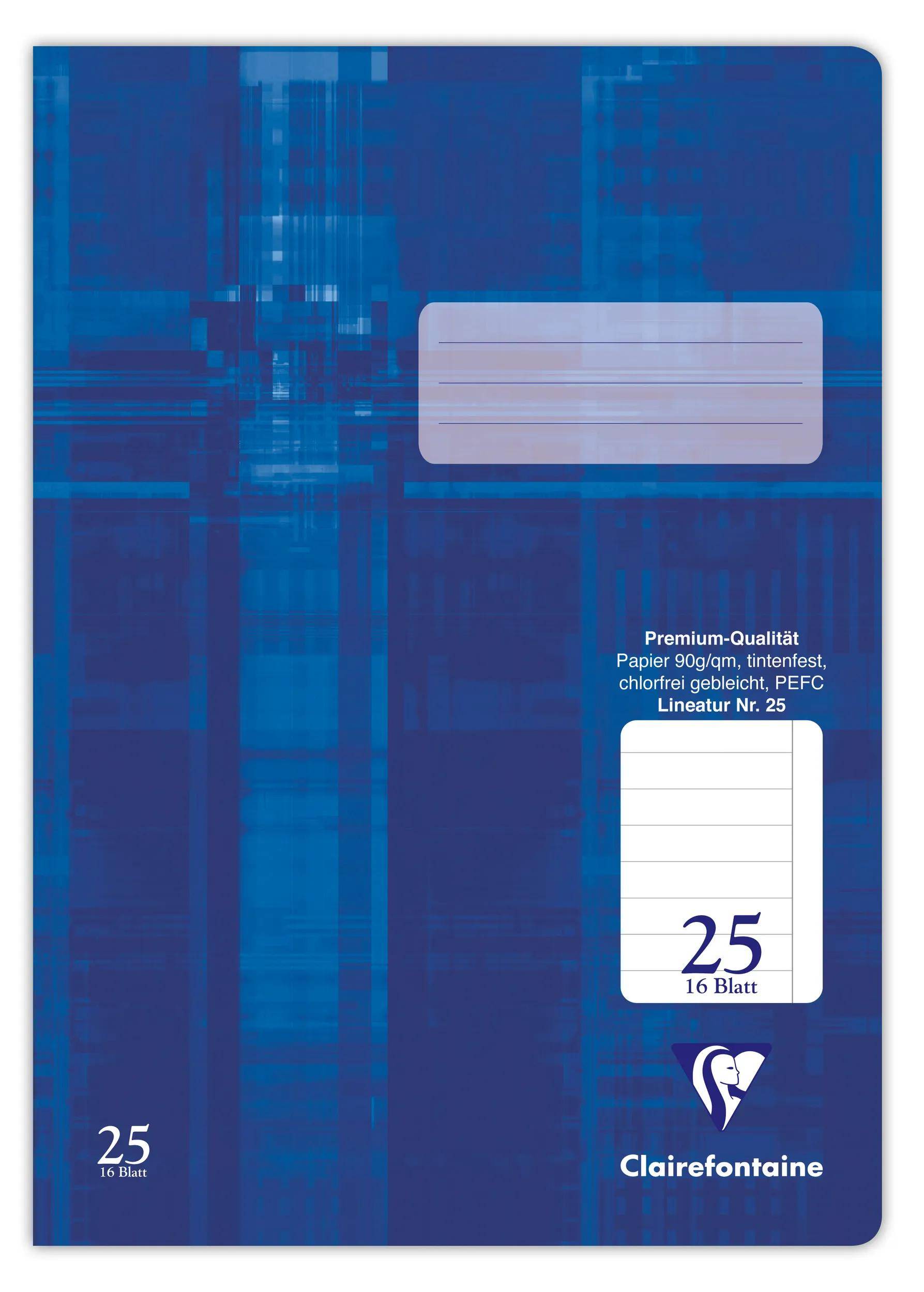 Clairefontaine 25x Schulheft DIN A4 16 Blatt Lineatur mit Rand Blau 331025C
