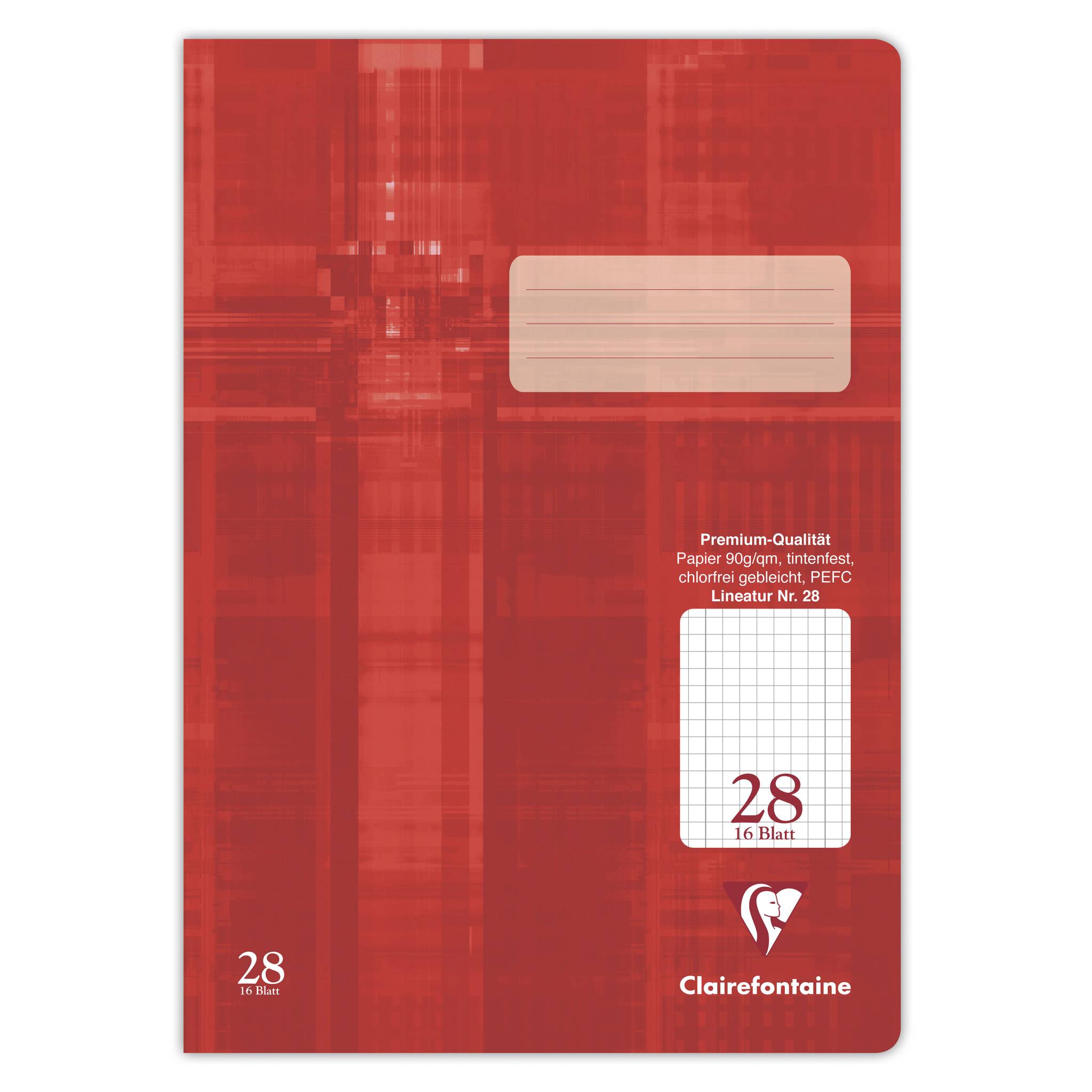 Rotes Clairefontaine-Notizbuch mit Umschlag, Etikettenbereich und gedrucktem 