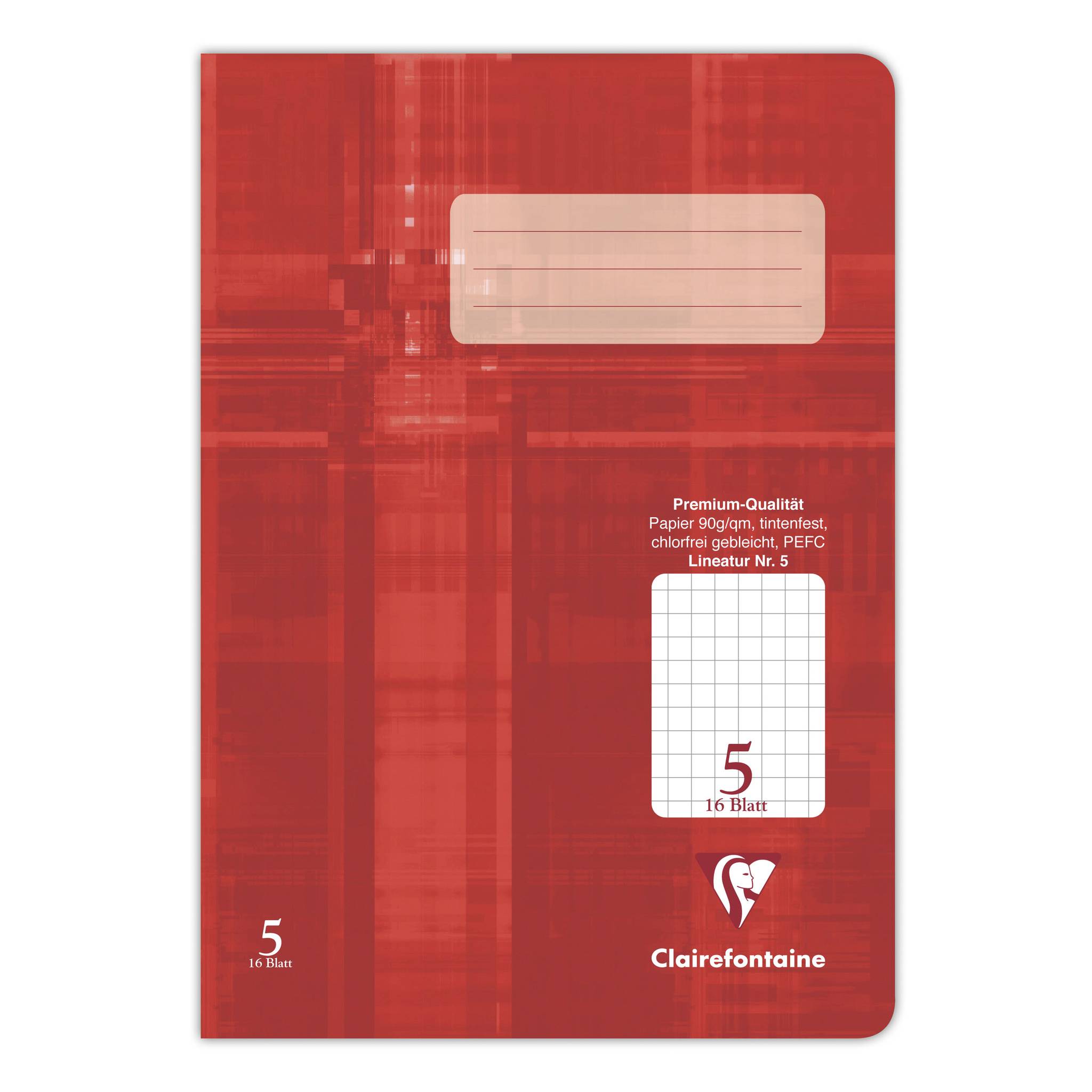Rotes Clairefontaine Notizbuch mit liniertem Umschlag, Bereich für Adressetikett, Text 