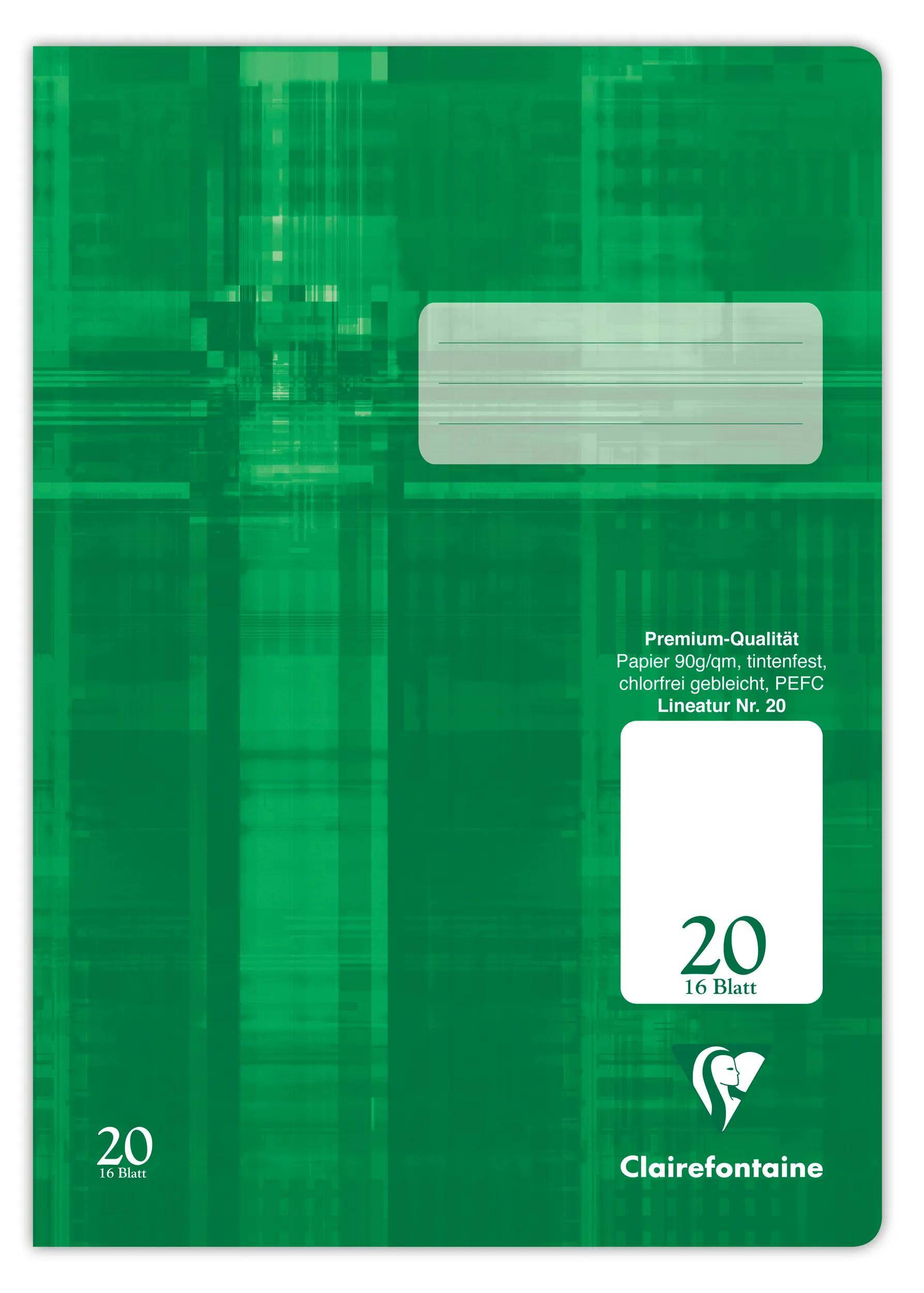 Clairefontaine 25x Schulheft, DIN A4, 32 Blatt Lineatur 20 blanko Grün 331620C
