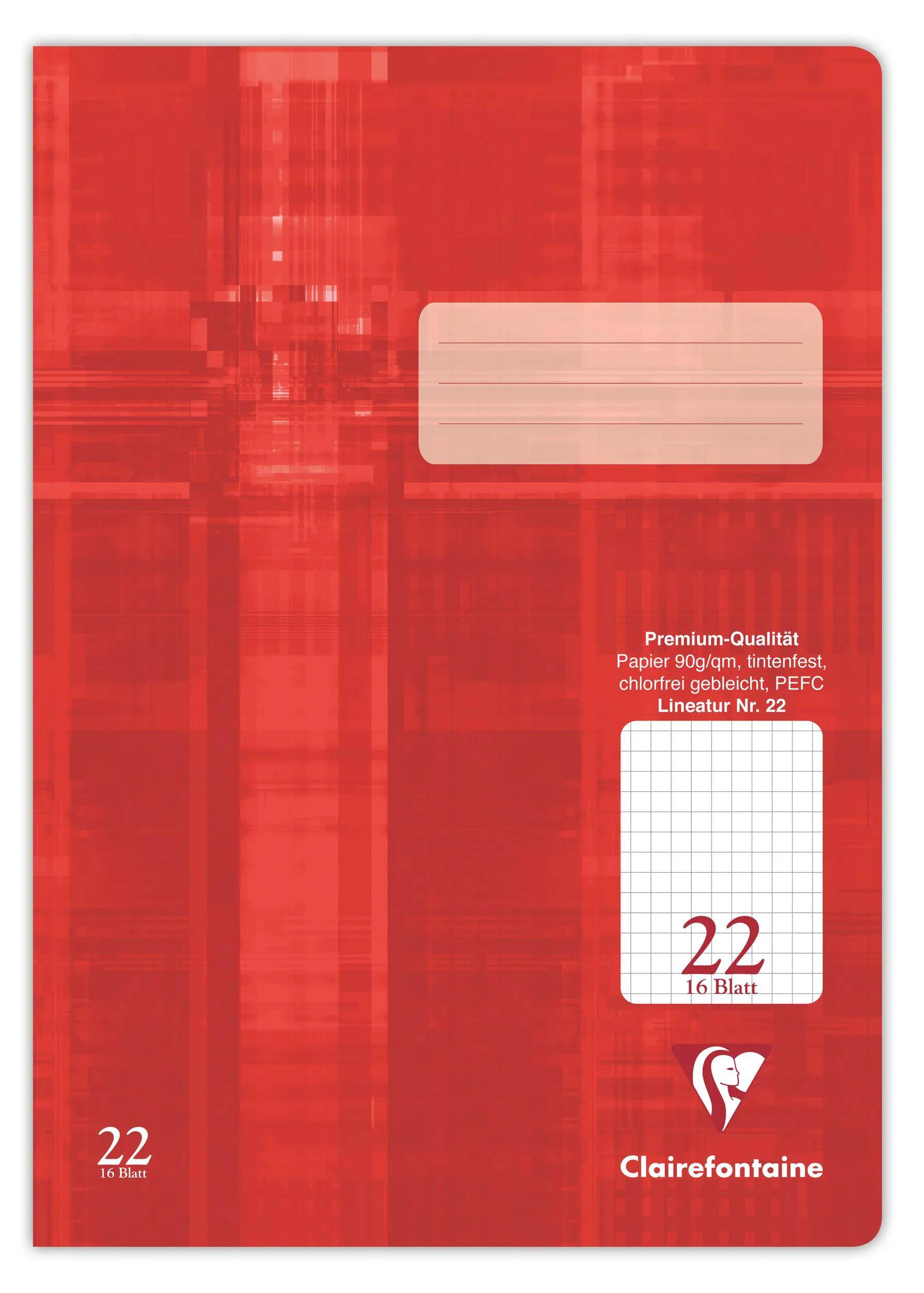 Clairefontaine 25x Schulheft DIN A4 32 Blatt Lineatur kariert 5x5mm Rot 331622C