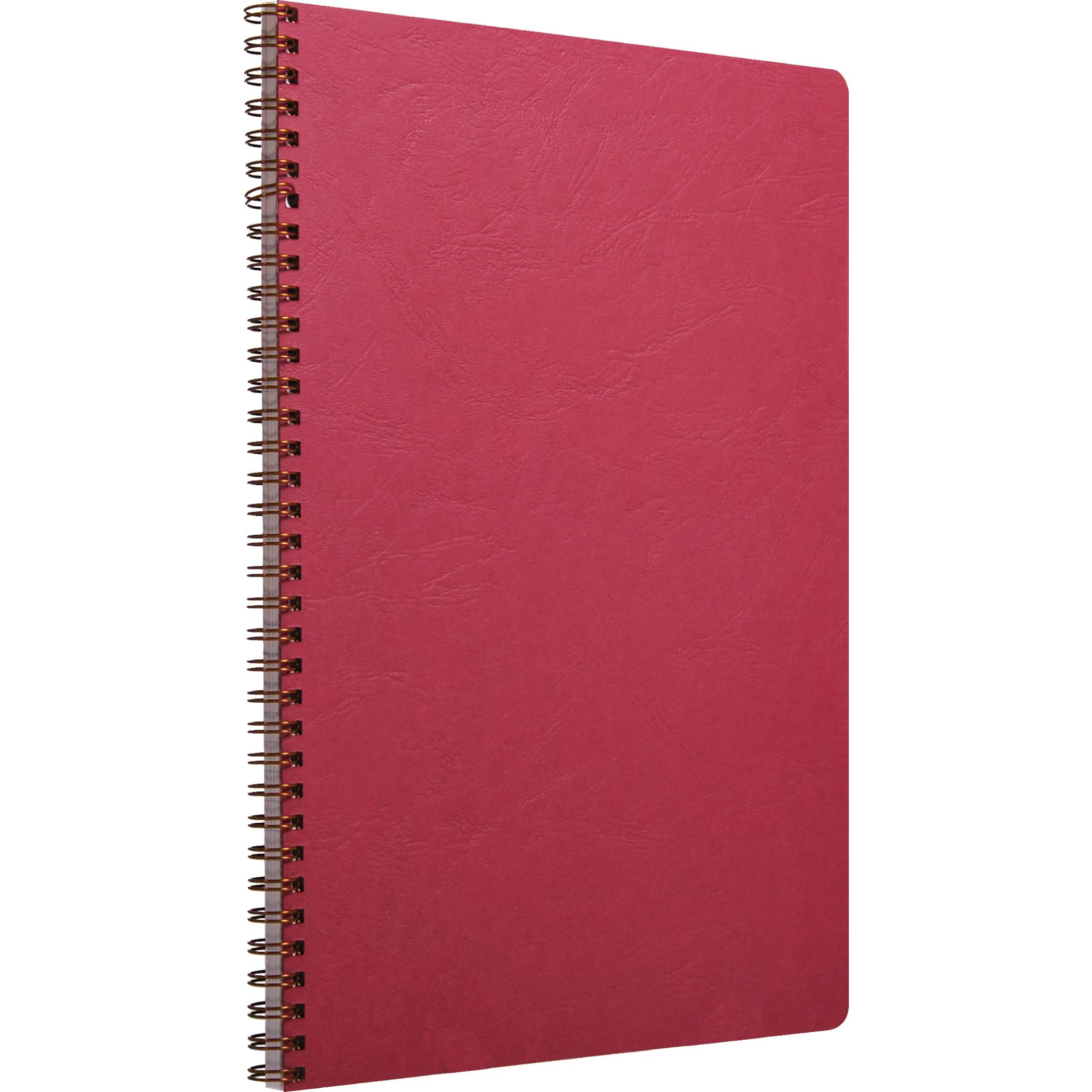 Ein einfacher roter spiralgebundener Notizbuchdeckel auf schwarzem Hintergrund.