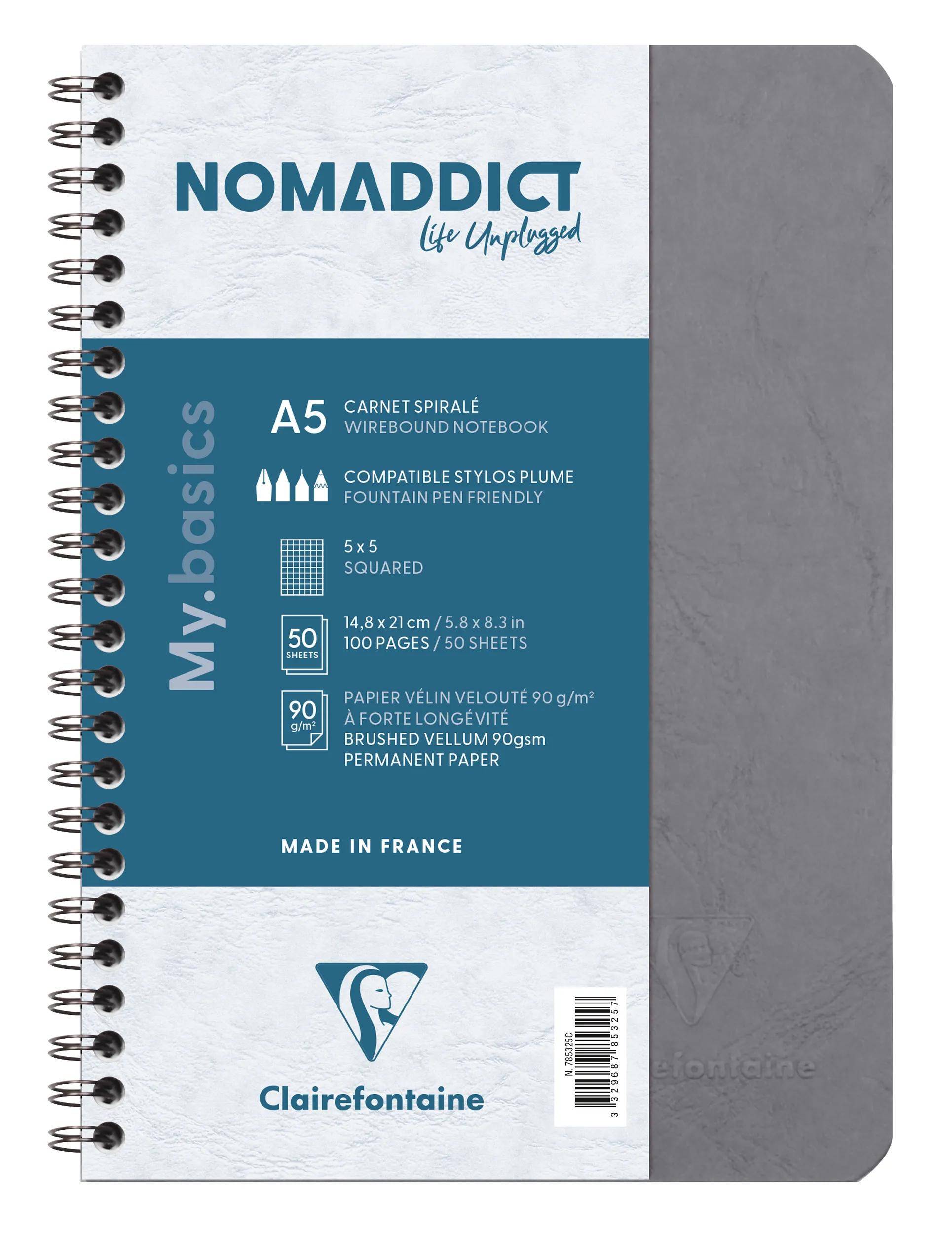 Clairefontaine 5x Spiralbuch Age Bag A5 kariert 50 Blatt - Grau 785325C
