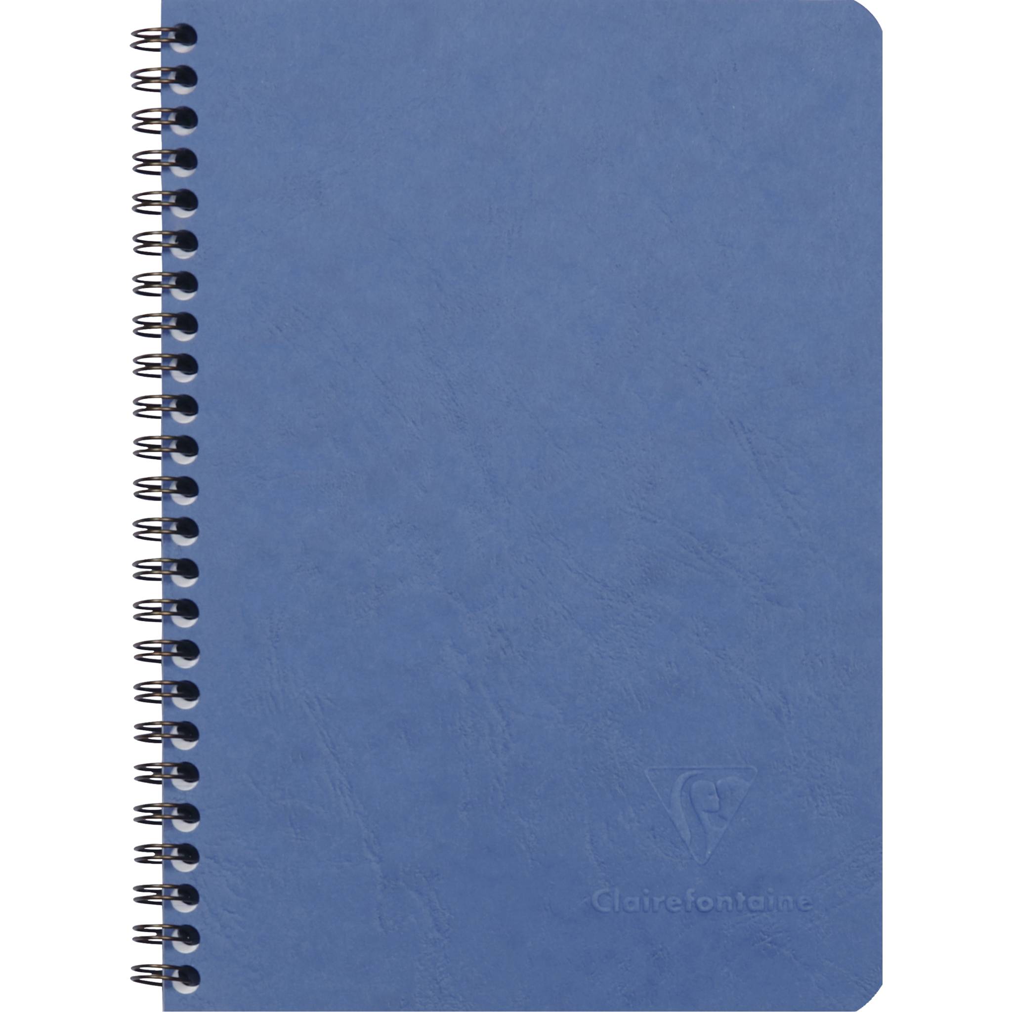 Blaugebundenes Spiralblock mit einfachem Umschlag und schwacher „Clairefontaine"-Branding.