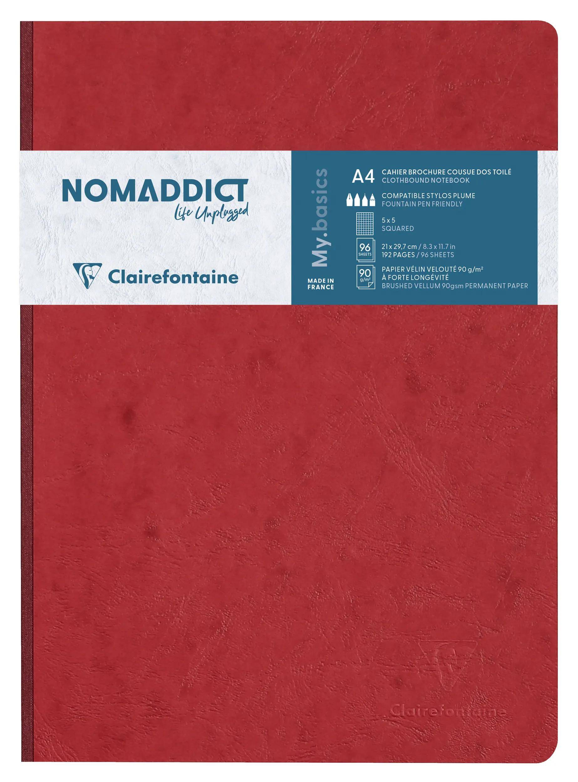Clairefontaine 5x Notizbuch AgeBag A4 Leinen kariert 96 Blatt - Rot 791422C