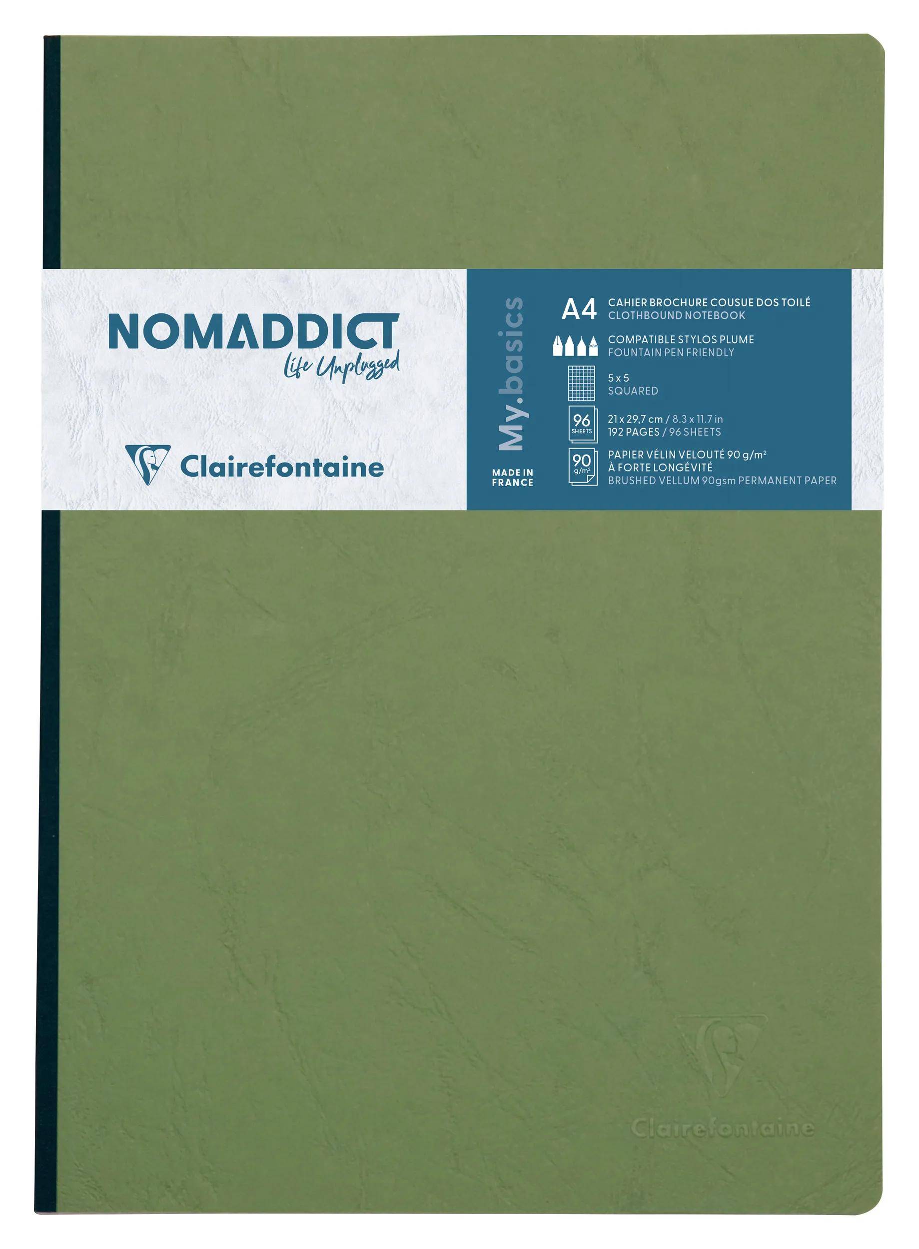 Clairefontaine 5x Notizbuch AgeBag A4 Leinen kariert 96 Blatt - Grün 791423C