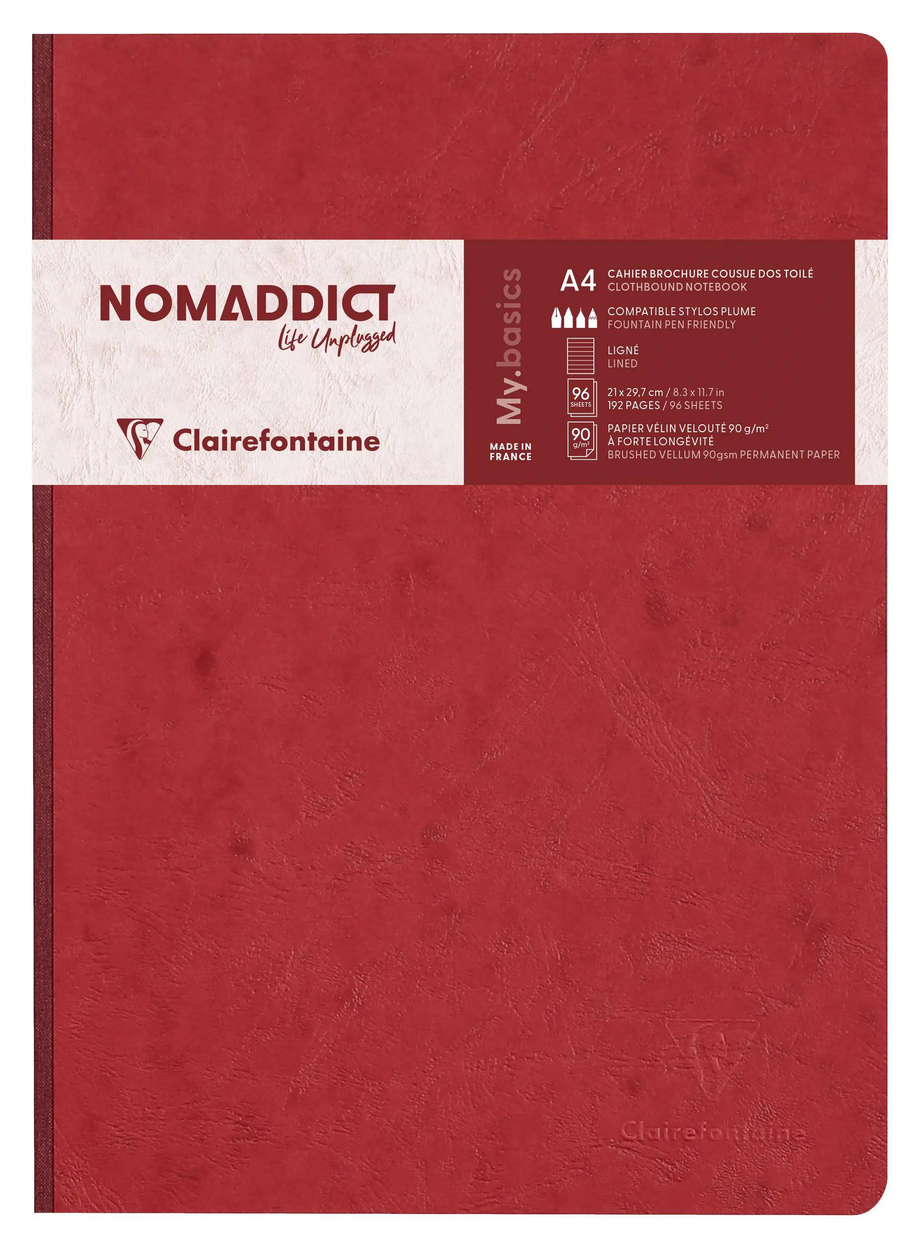 Rotes A4-Notizbuch-Cover von Clairefontaine mit der Bezeichnung „NOMADDICT