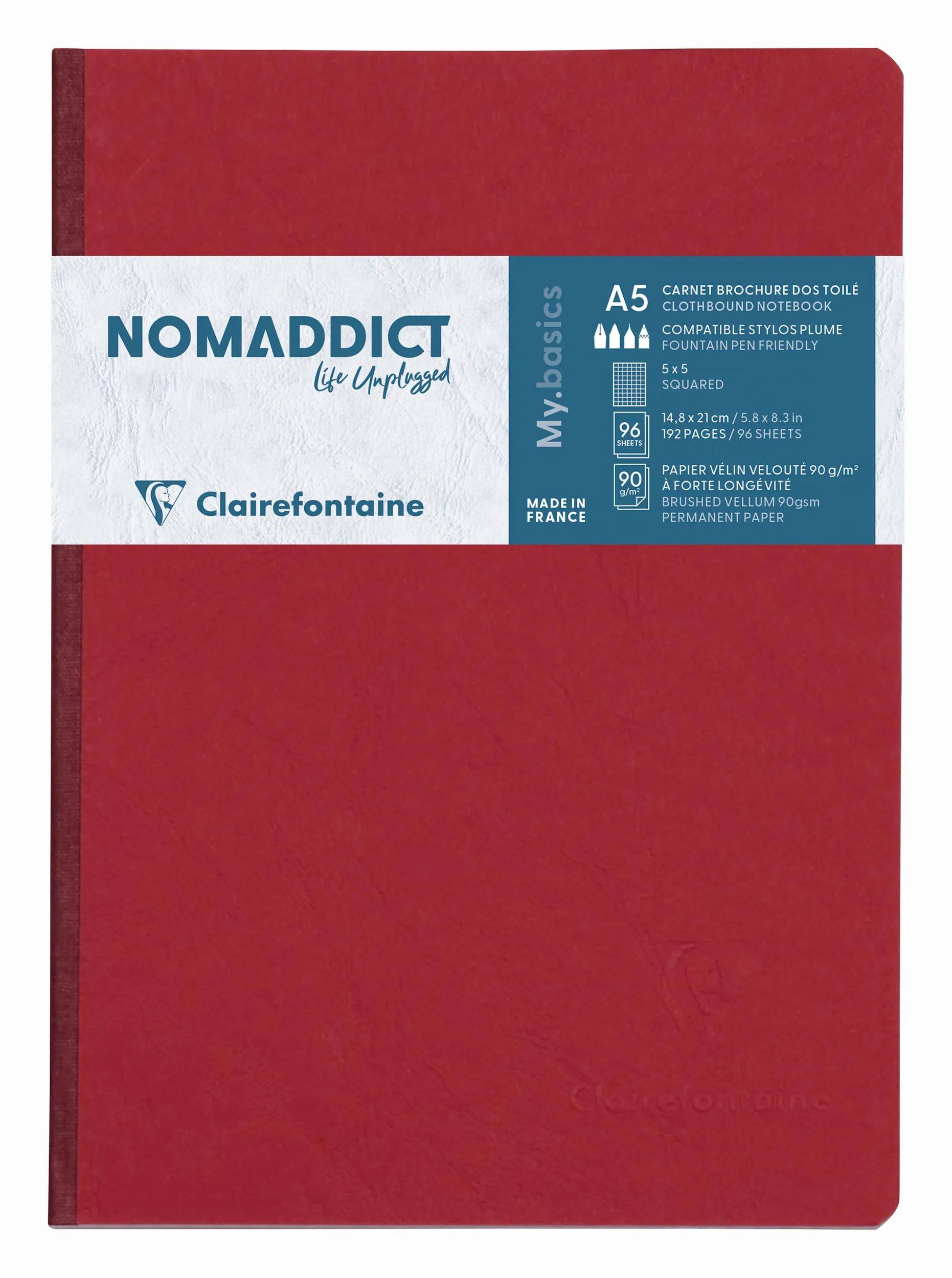 Clairefontaine 5x Notizbuch AgeBag A5 Leinen kariert 96 Blatt - Rot 795422C