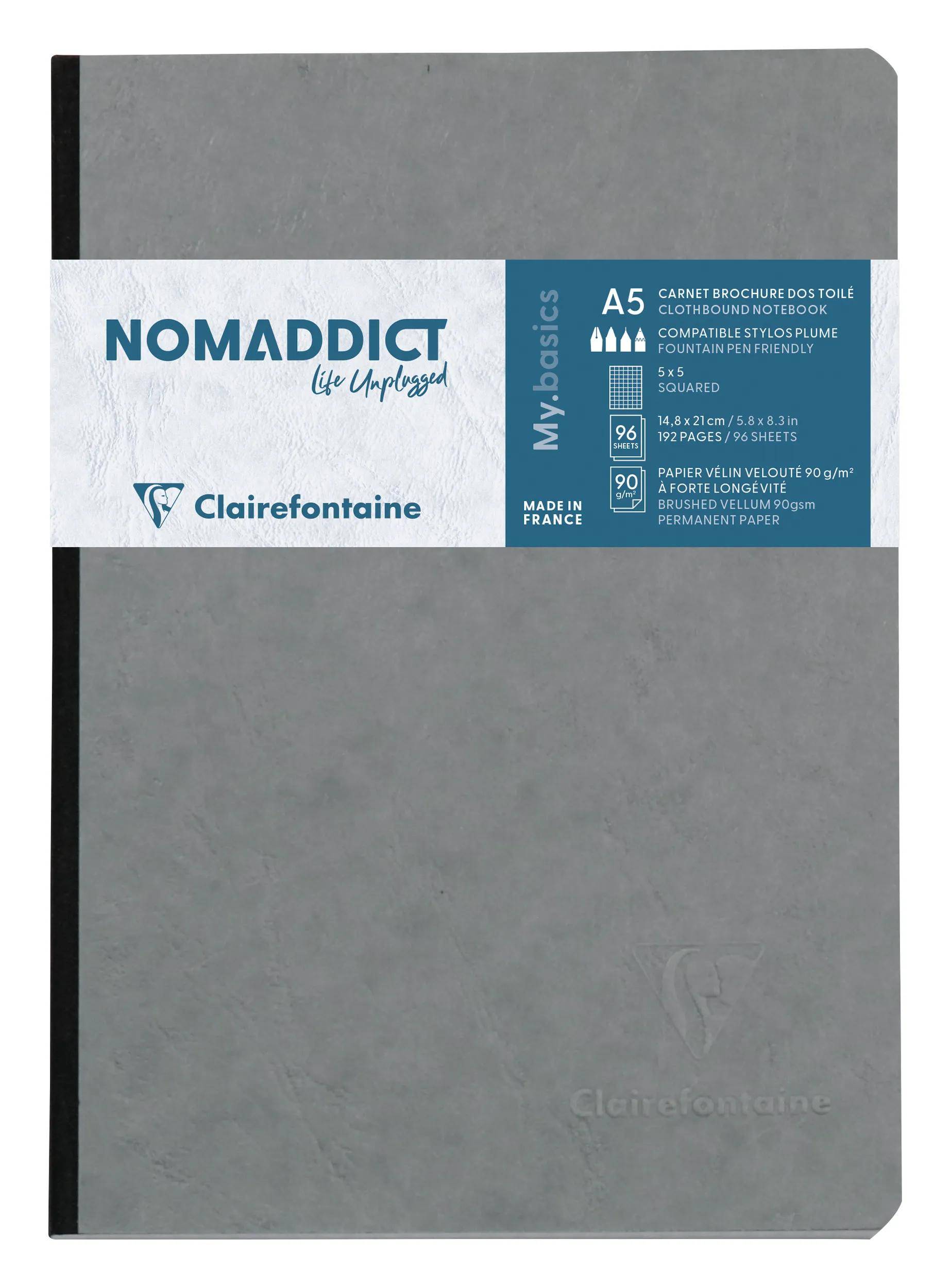Clairefontaine 5x NotizbuchA5 Leinen AgeBag liniert Rd 96 Blatt - Grau 795425C
