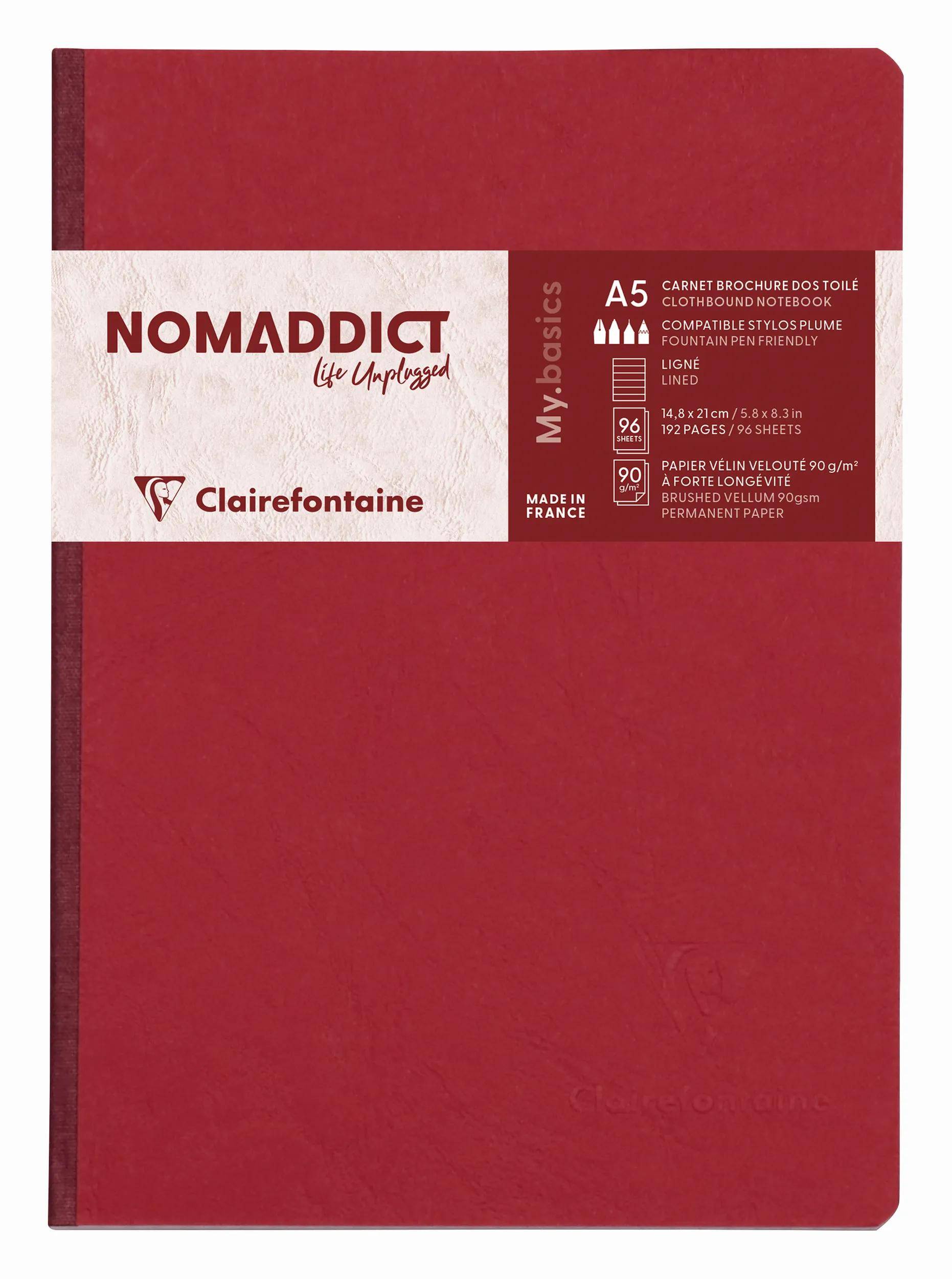Clairefontaine 5x Notizbuch AgeBag A5 Leinen liniert 96 Blatt - Rot 795462C