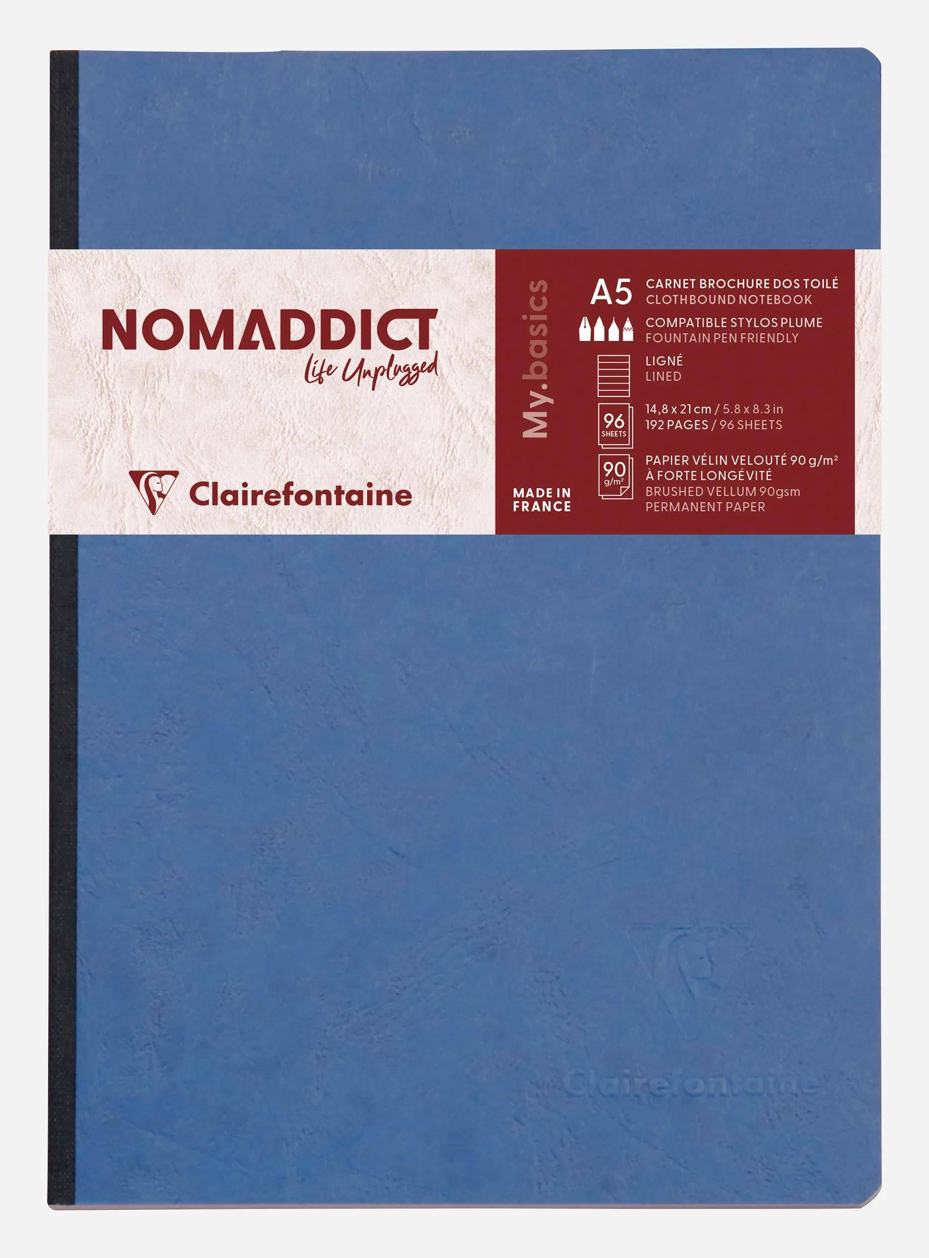 Clairefontaine 5x Notizbuch AgeBag A5 Leinen liniert 96 Blatt - Blau 795464C