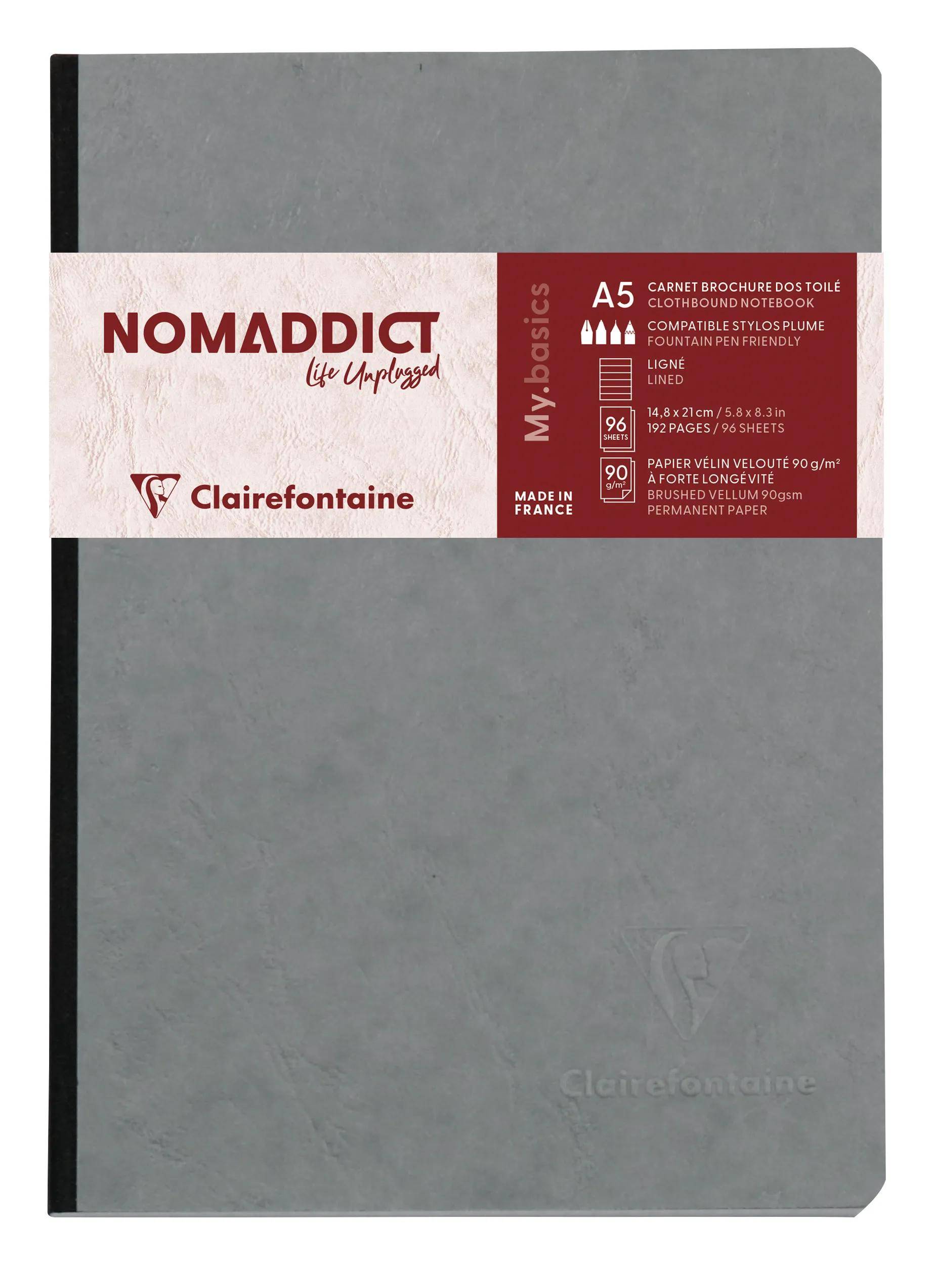 Clairefontaine 5x Notizbuch19x25 cm Leinen AgeBag liniert 96 Blatt Grau 795465C