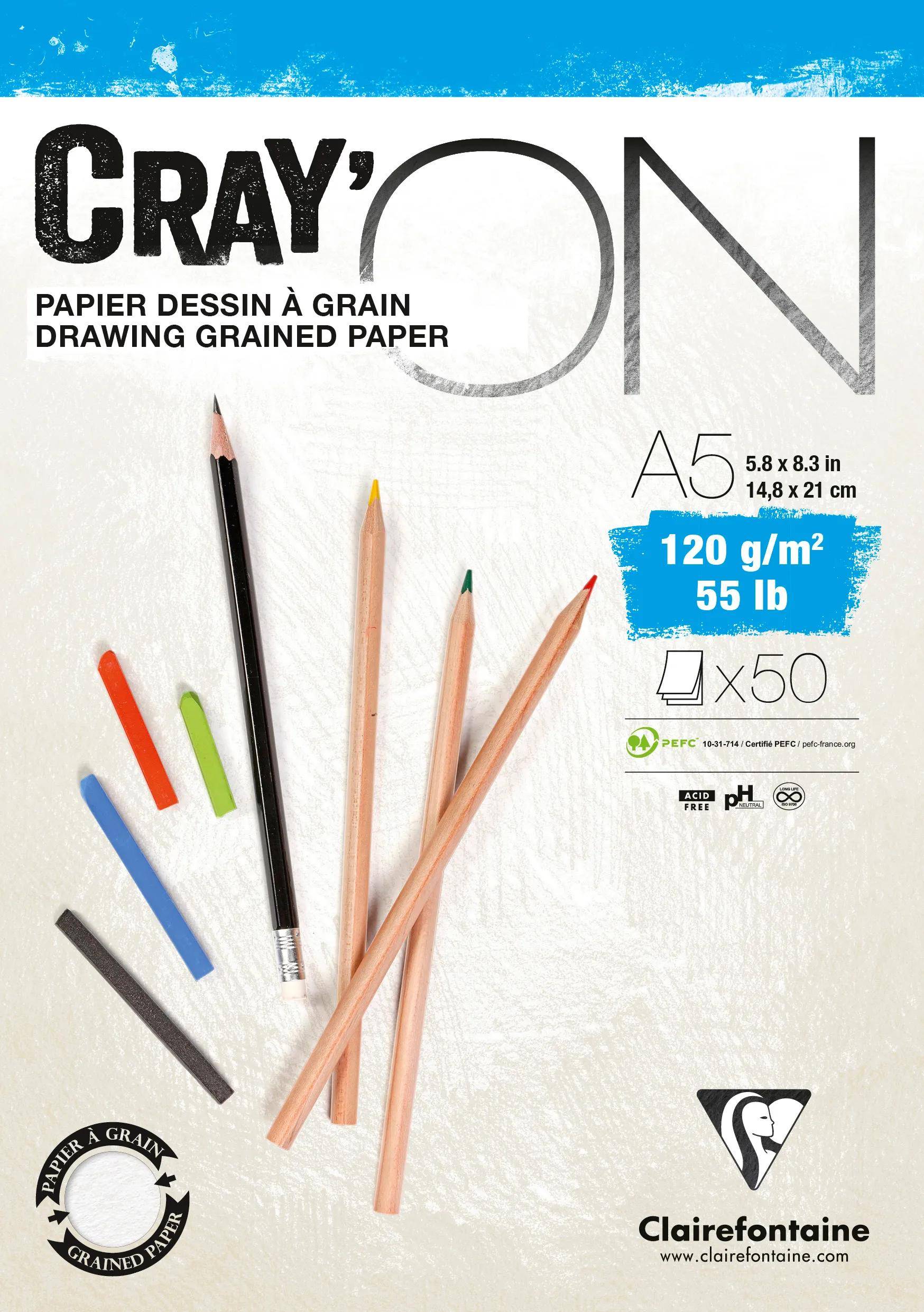 Clairefontaine 5x Cray'ON, geleimter Block A5, 10 Blatt 120g 975019C
