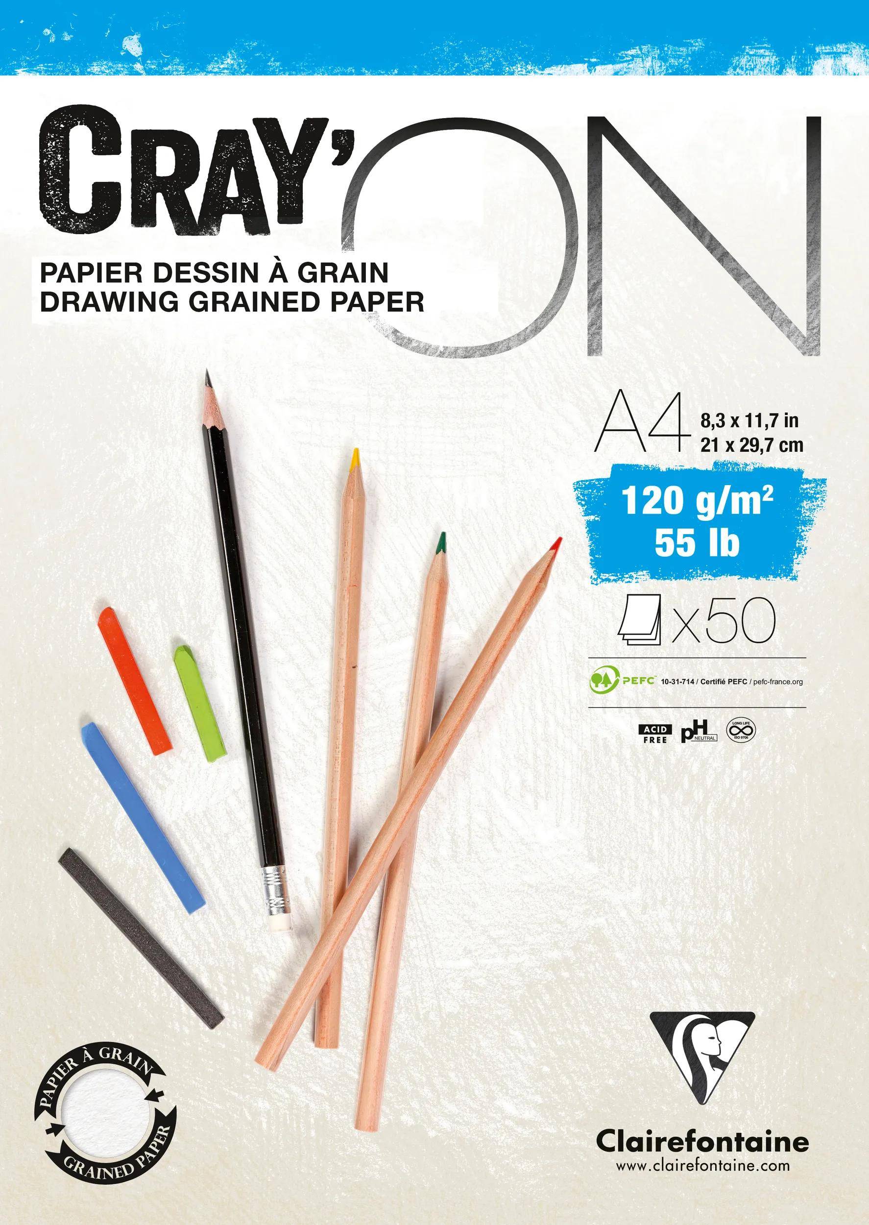 Clairefontaine 5x Cray'ON, geleimter Block A4, 50 Blatt 120g 975020C