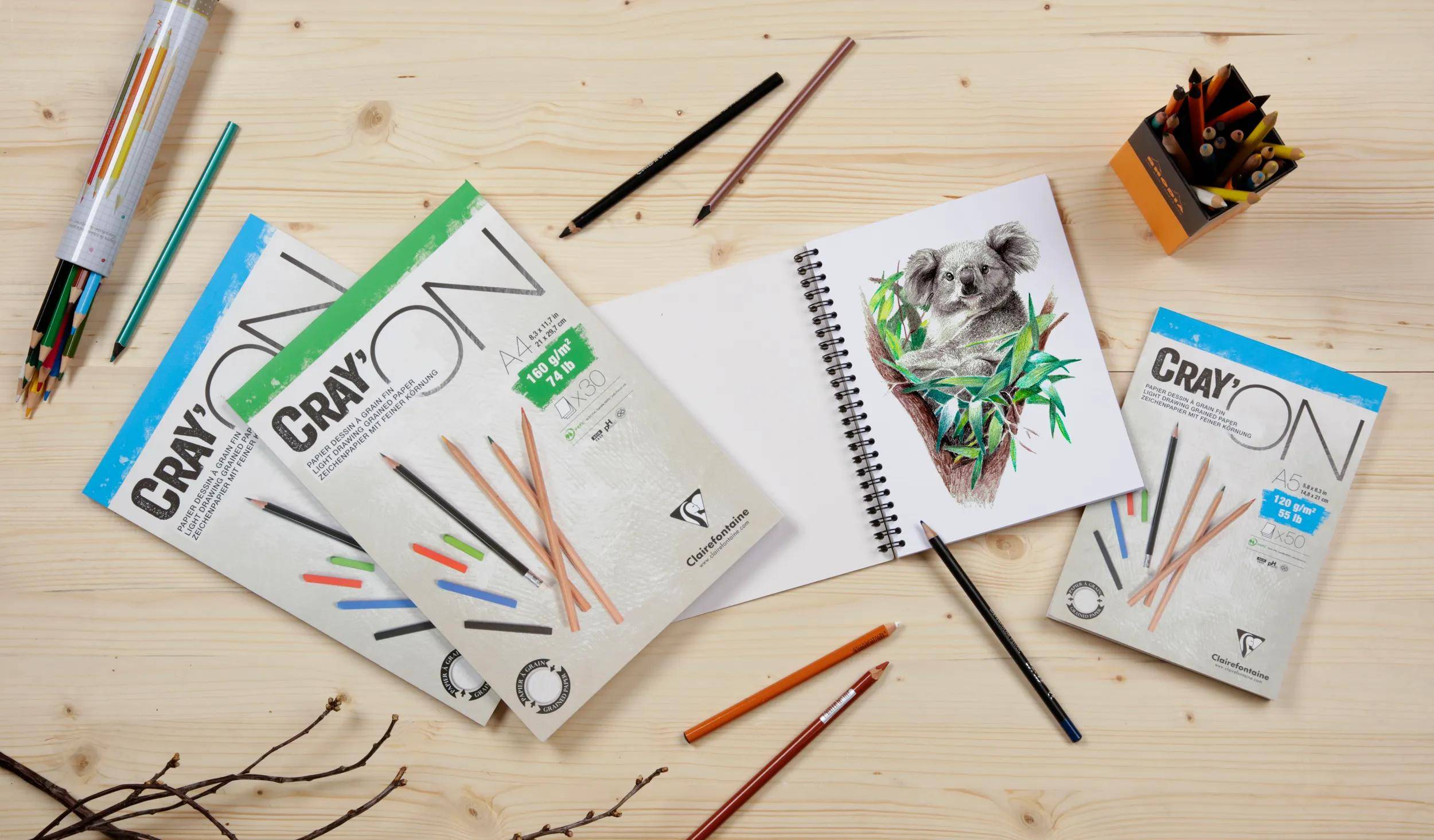 Clairefontaine 5x Cray'ON, Spiralblock A5, 30 Blatt 160g 975030C