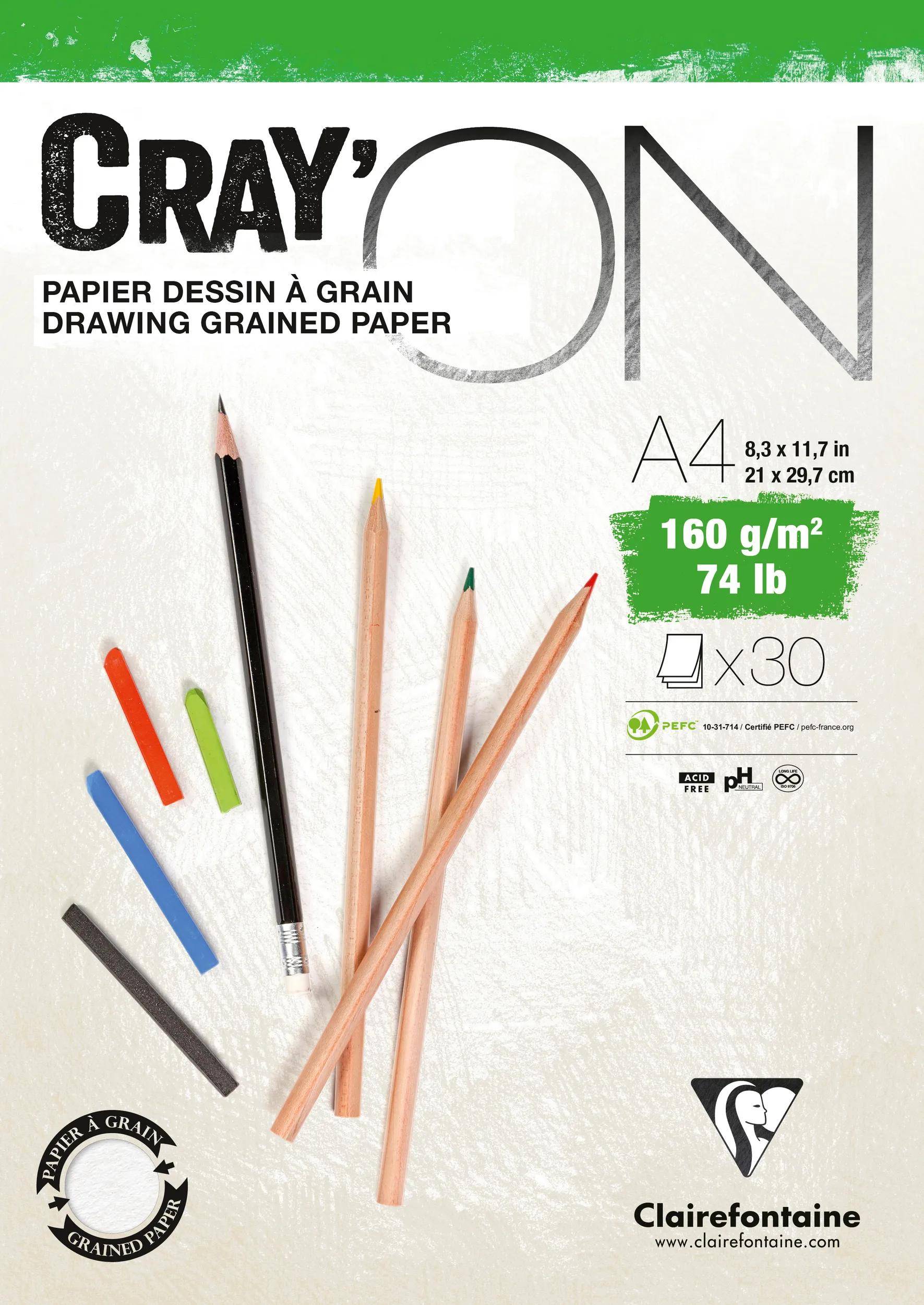 Clairefontaine 5x Cray'ON, geleimter Block A4, 30 Blatt 160g 975027C