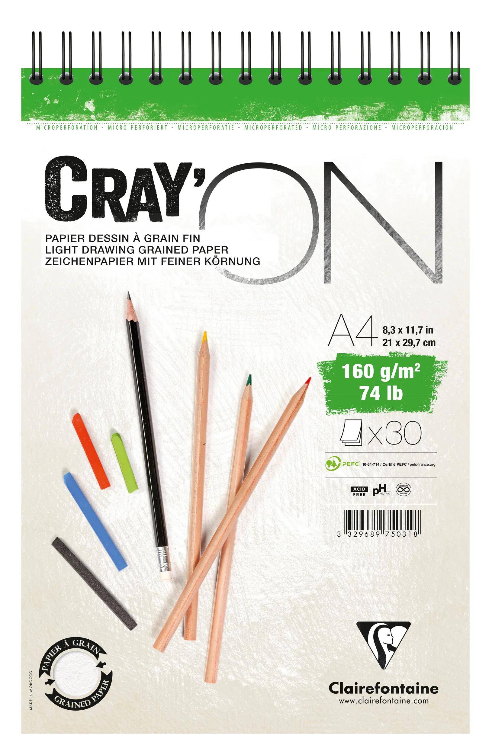 Clairefontaine 5x Cray'ON, Spiralblock A4, 30 Blatt 160g 975031C
