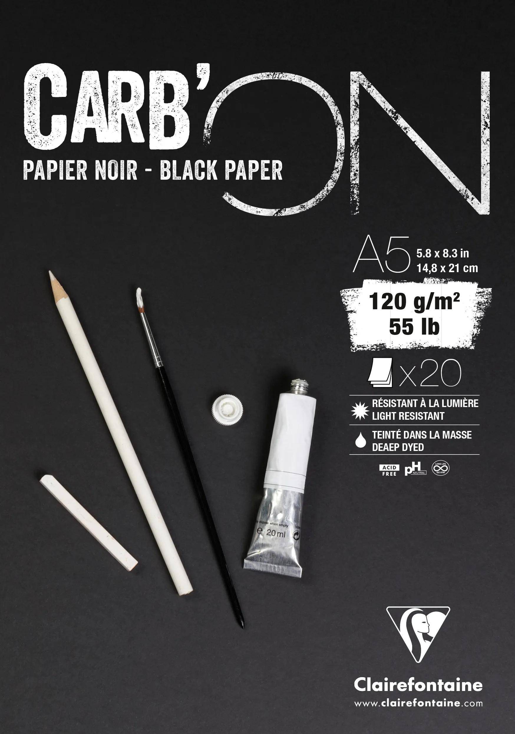 Clairefontaine 10x CARB´ON, schwarzes Papier, 120g/m2, 20 Blatt, A5 975038C