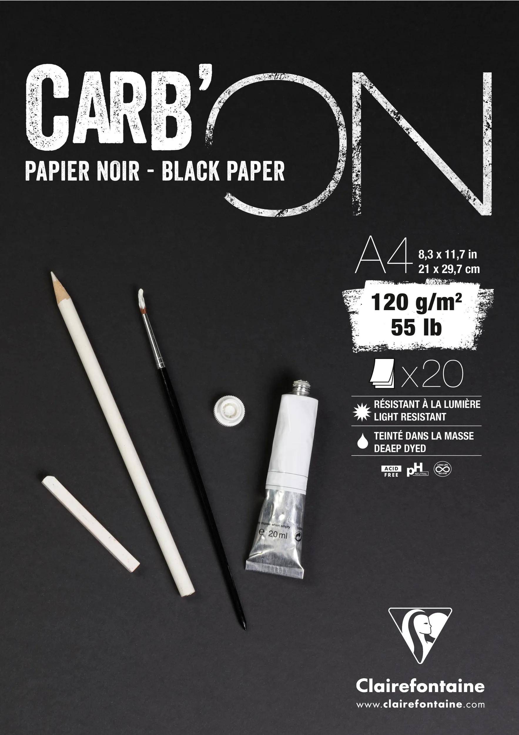Clairefontaine 10x CARB´ON, schwarzes Papier, 120g/m2, 20 Blatt, A4 975039C