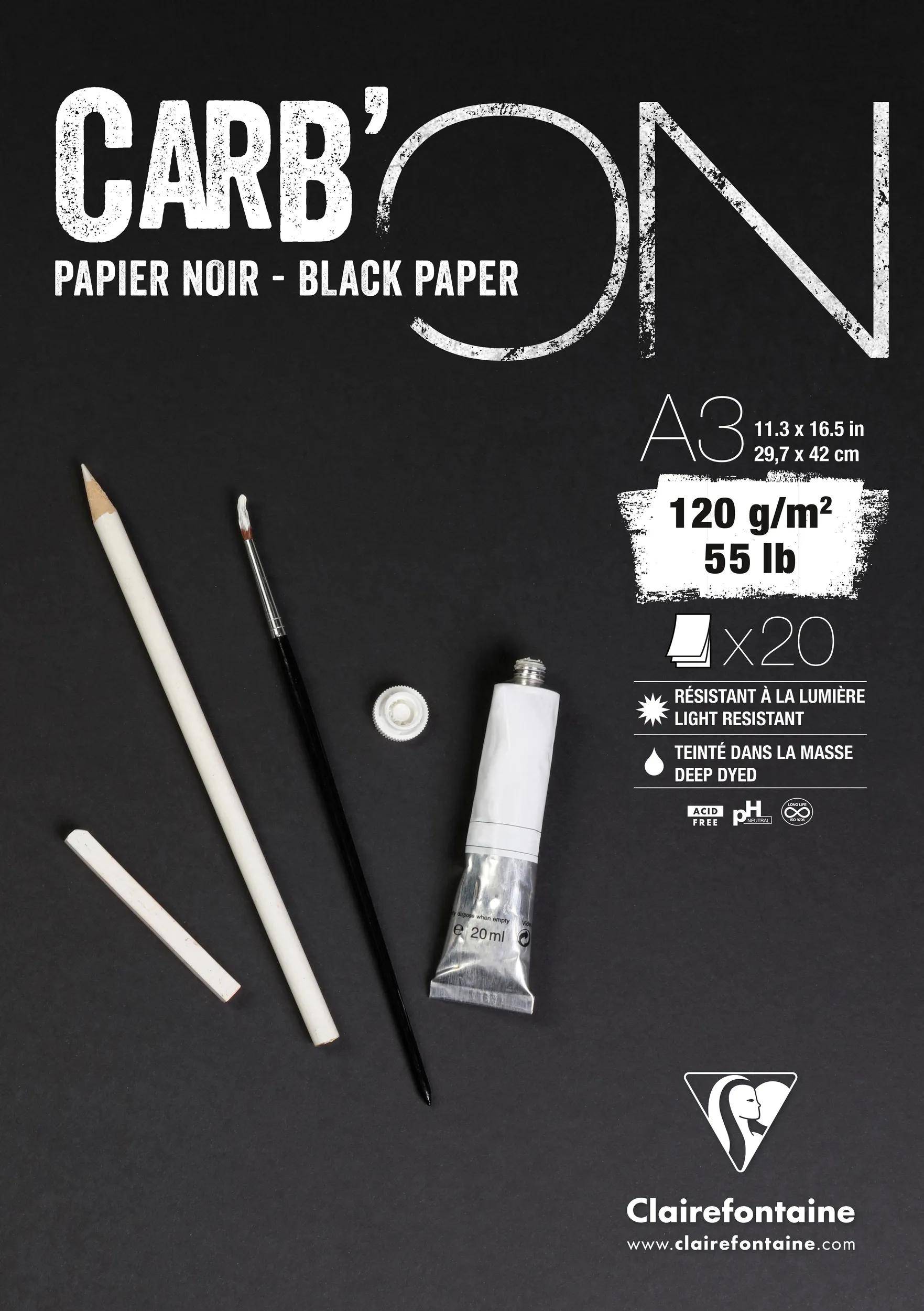 Clairefontaine 5x CARB´ON, schwarzes Papier, 120g/m2, 20 Blatt, A3 975040C