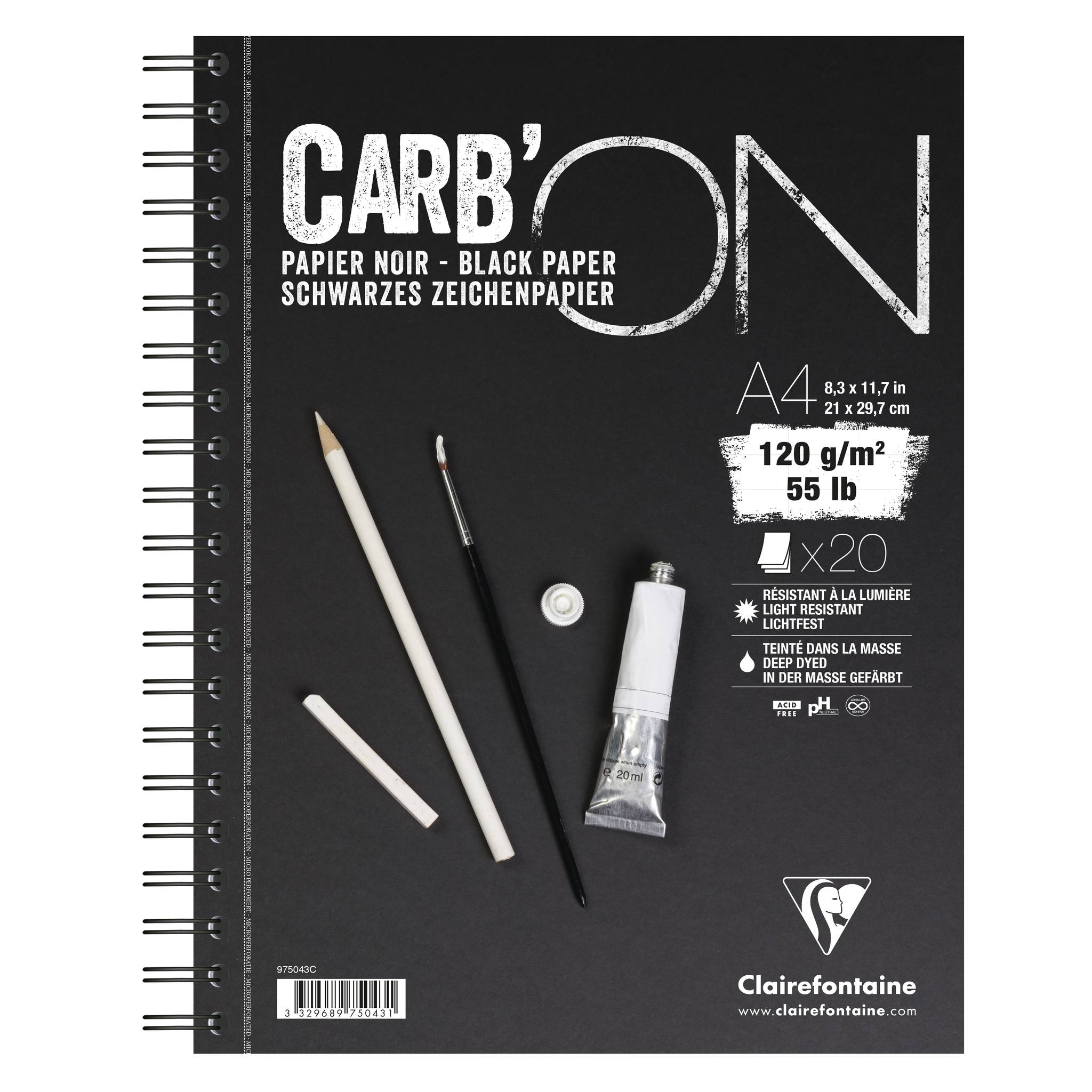Clairefontaine 10x schwarzes Papier 20 Blatt mit Doppelspirale A4 975043C