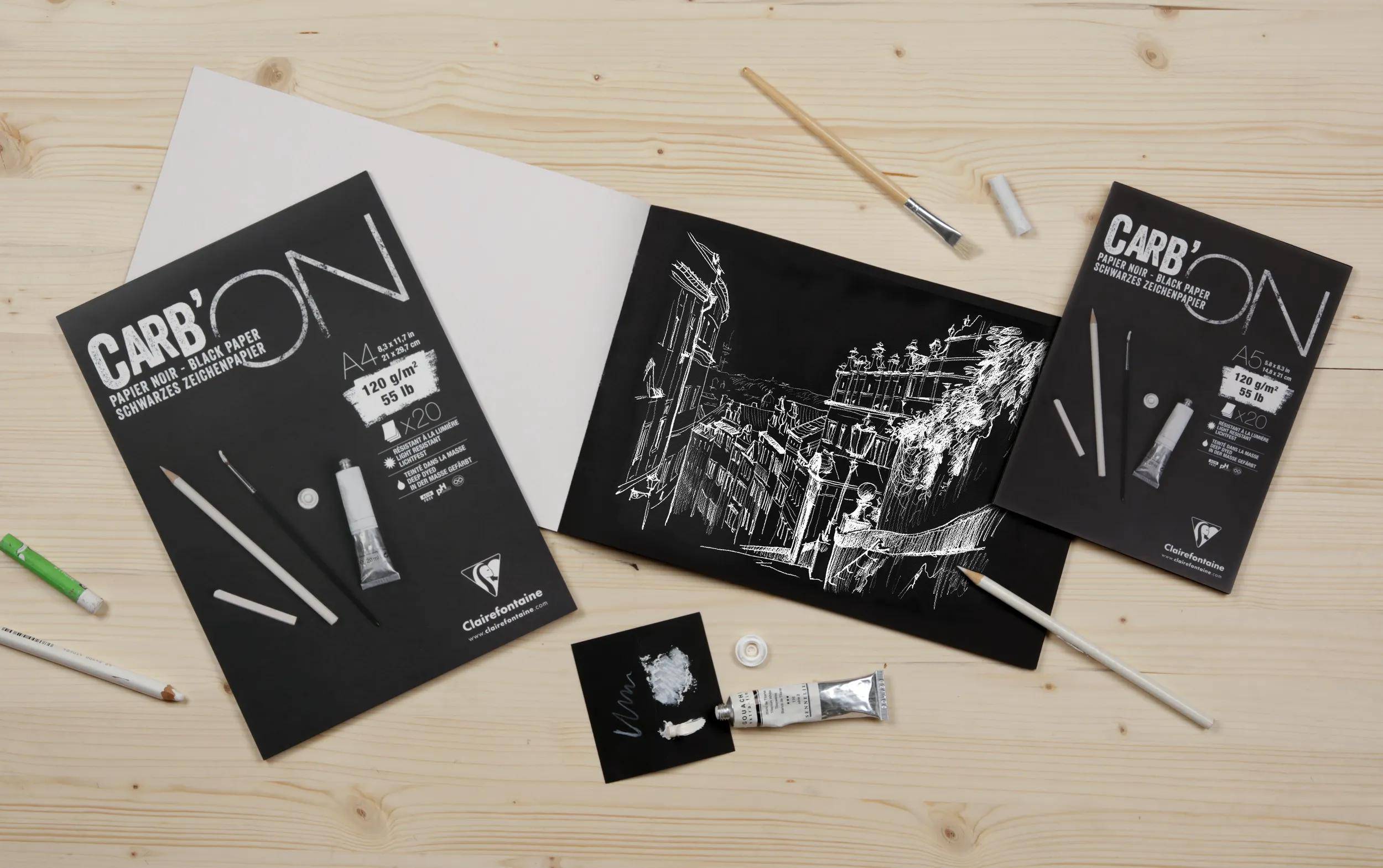 Clairefontaine 10x CARB´ON, schwarzes Papier, 120g/m2, 20 Blatt, A4 975039C