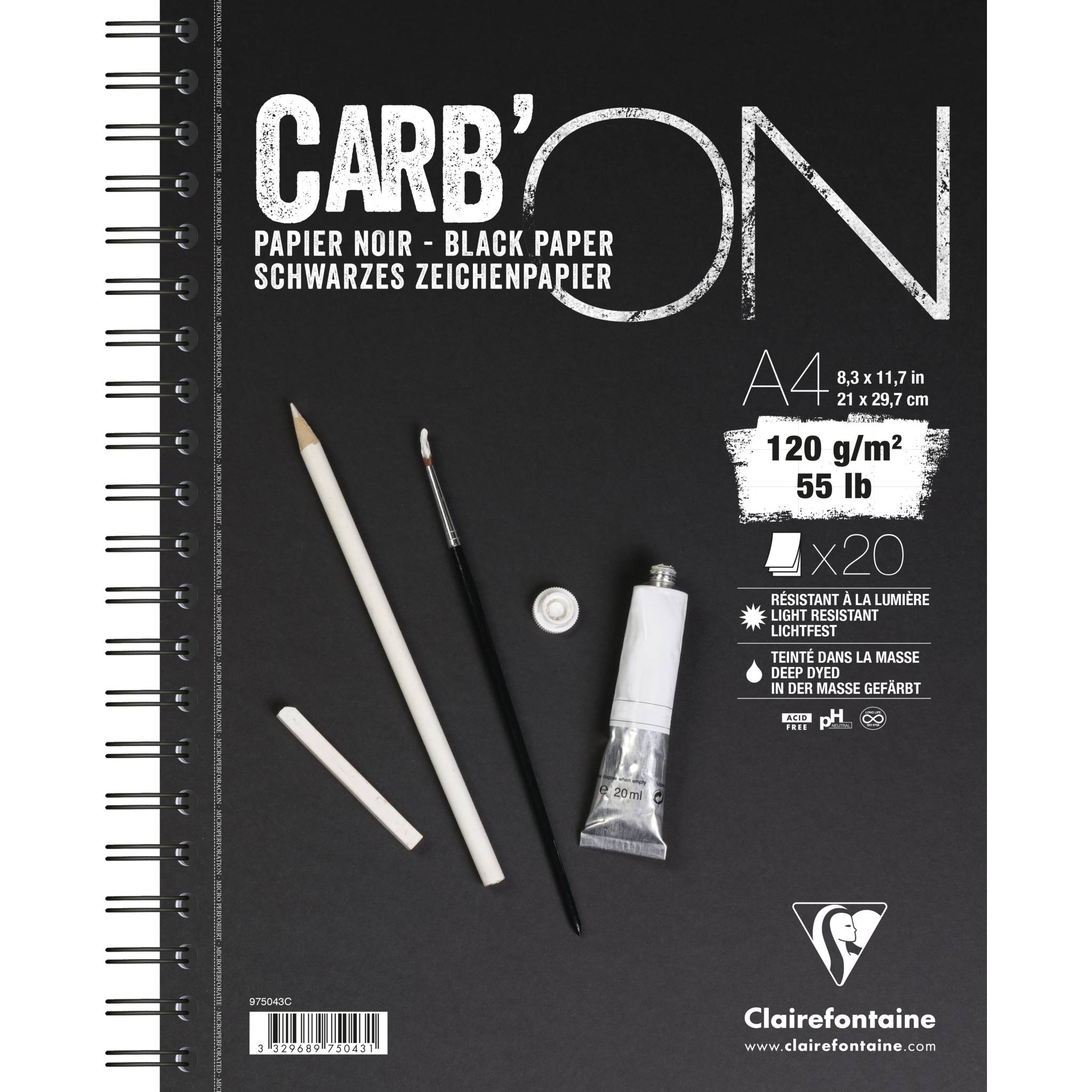 Clairefontaine 10x schwarzes Papier 20 Blatt mit Doppelspirale A4 975043C
