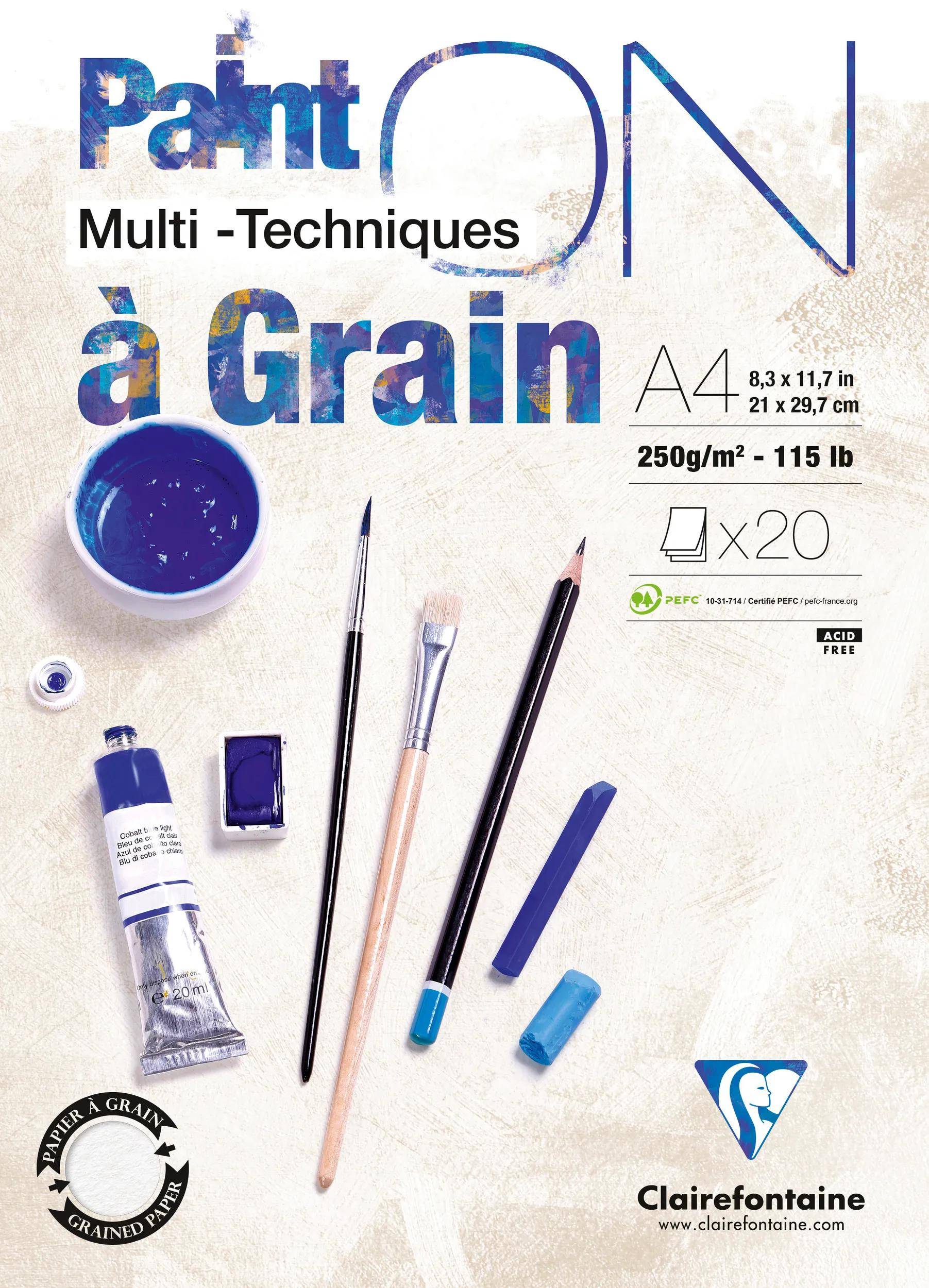 Clairefontaine 4x PaintON à grain/gekörnt, Block A4, 20 Blatt weiß 975049C