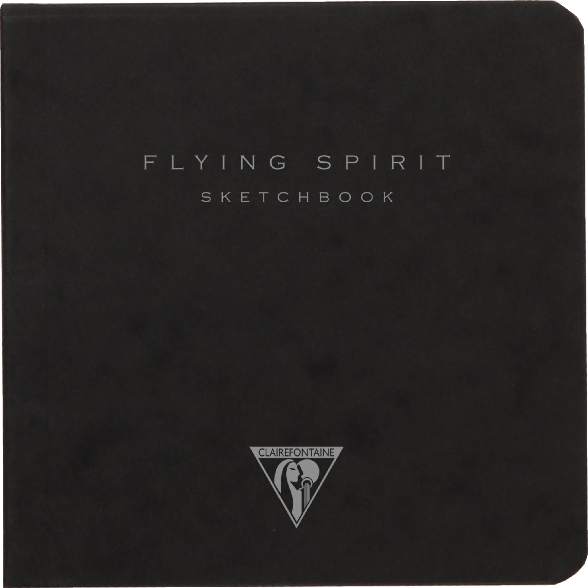 Schwarzes Skizzenbuch mit Umschlag mit der Aufschrift „FLYING SPIRIT SKETCHBOOK" und dem Clairefontaine-Logo unten.
