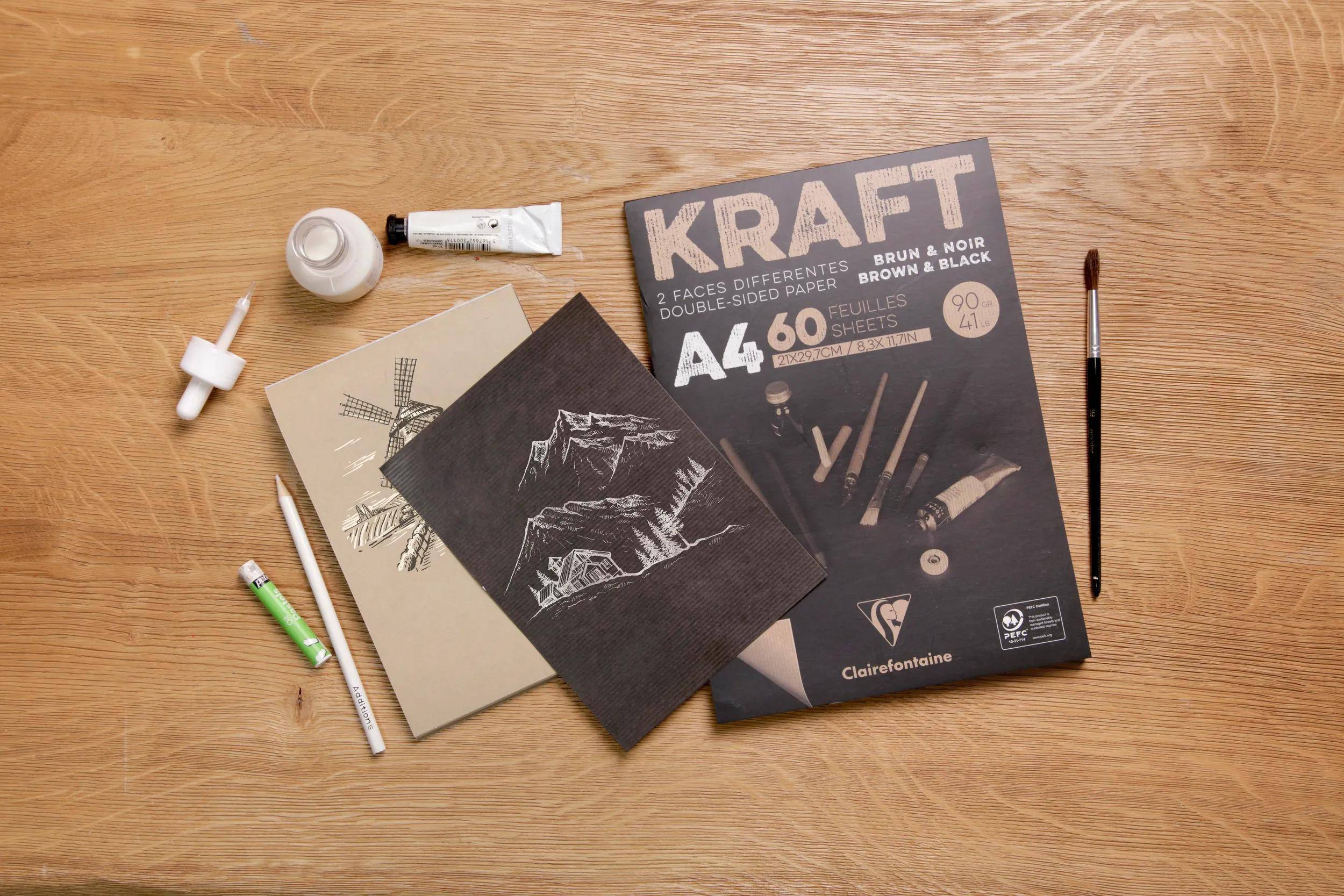 Clairefontaine 5x Block Kraftpapier, zweifarbig, geleimt, 60 Bl A4 90g 975818C