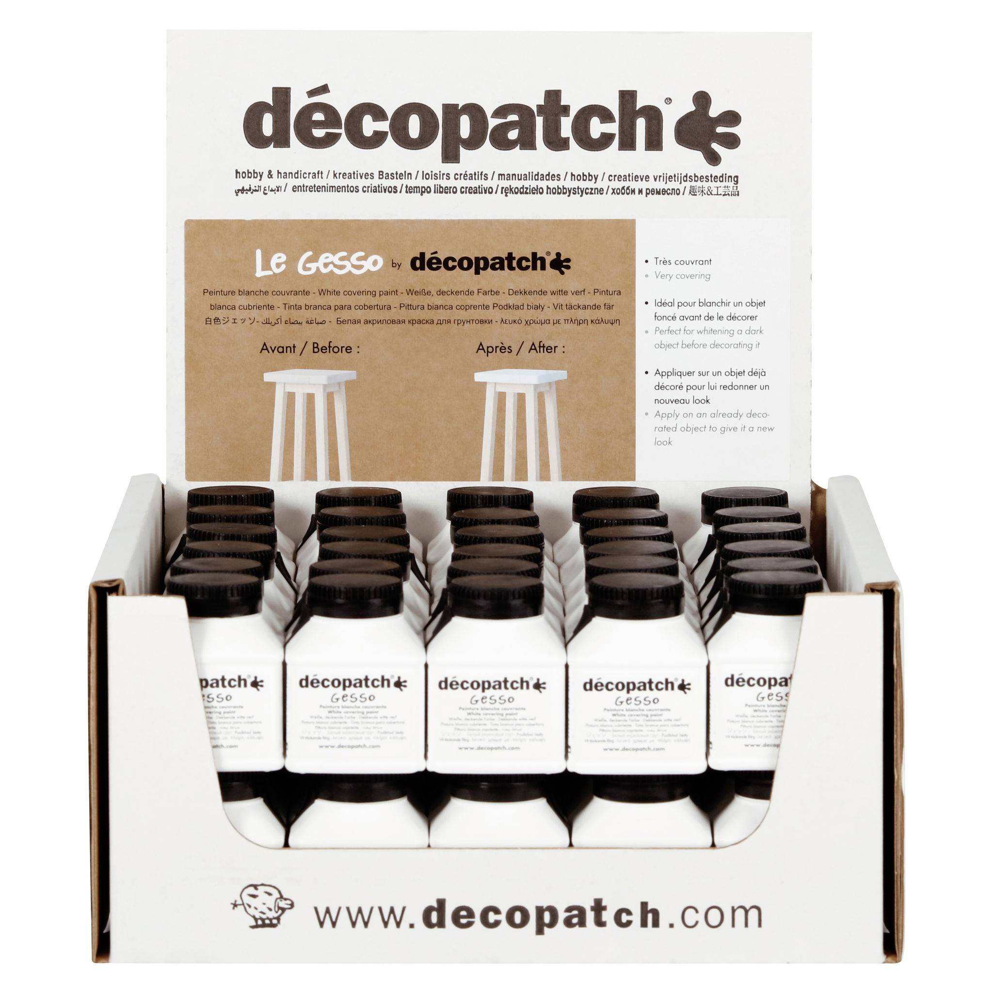 Décopatch 60x Gesso 70g , weiße Acrylfarbe, FR/EN/DE/NL/IT/SE/AR - Weiß GE70AO