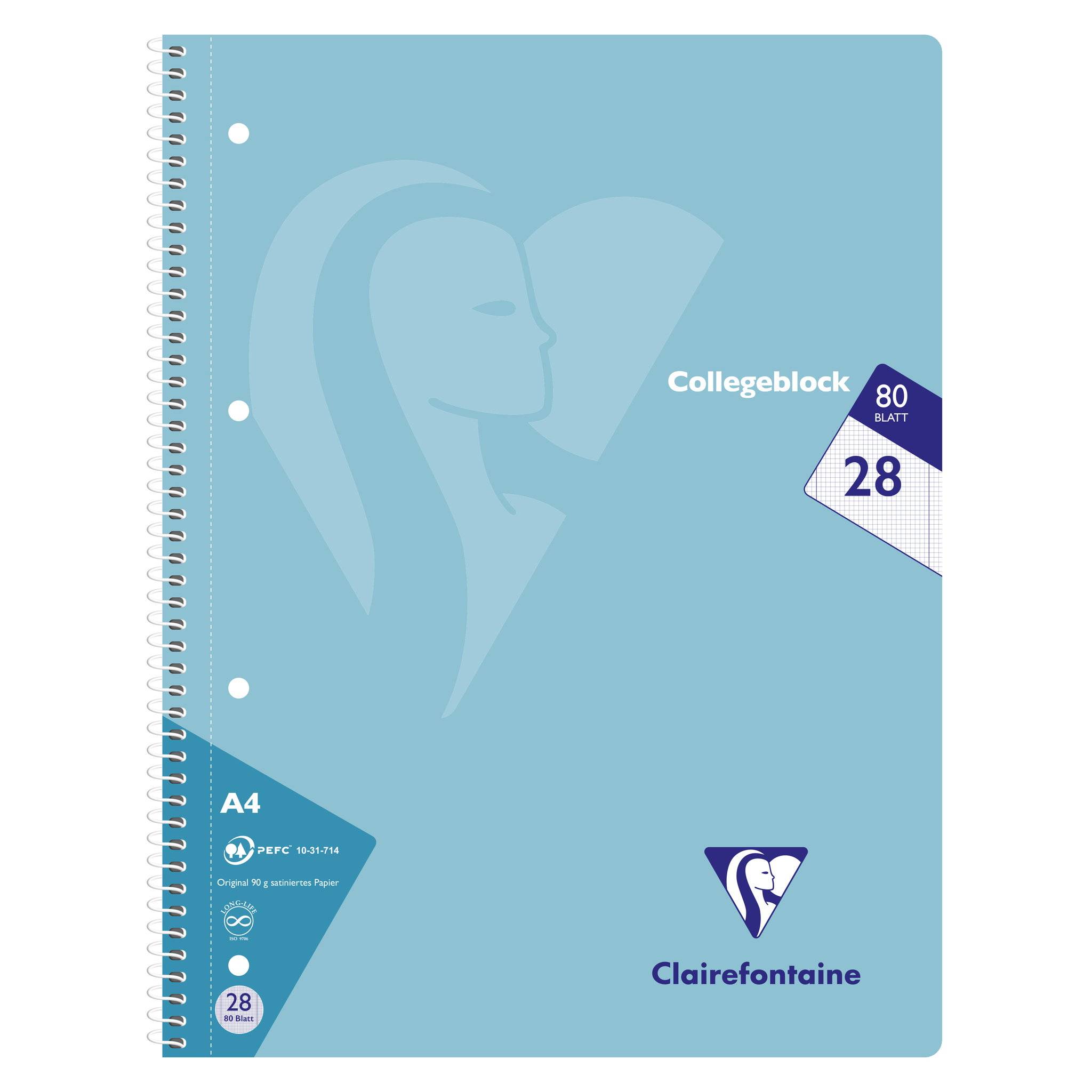 Clairefontaine 20x Collegeblock 80Bl kariert Lin. Pastellfarben sortiert 306228C