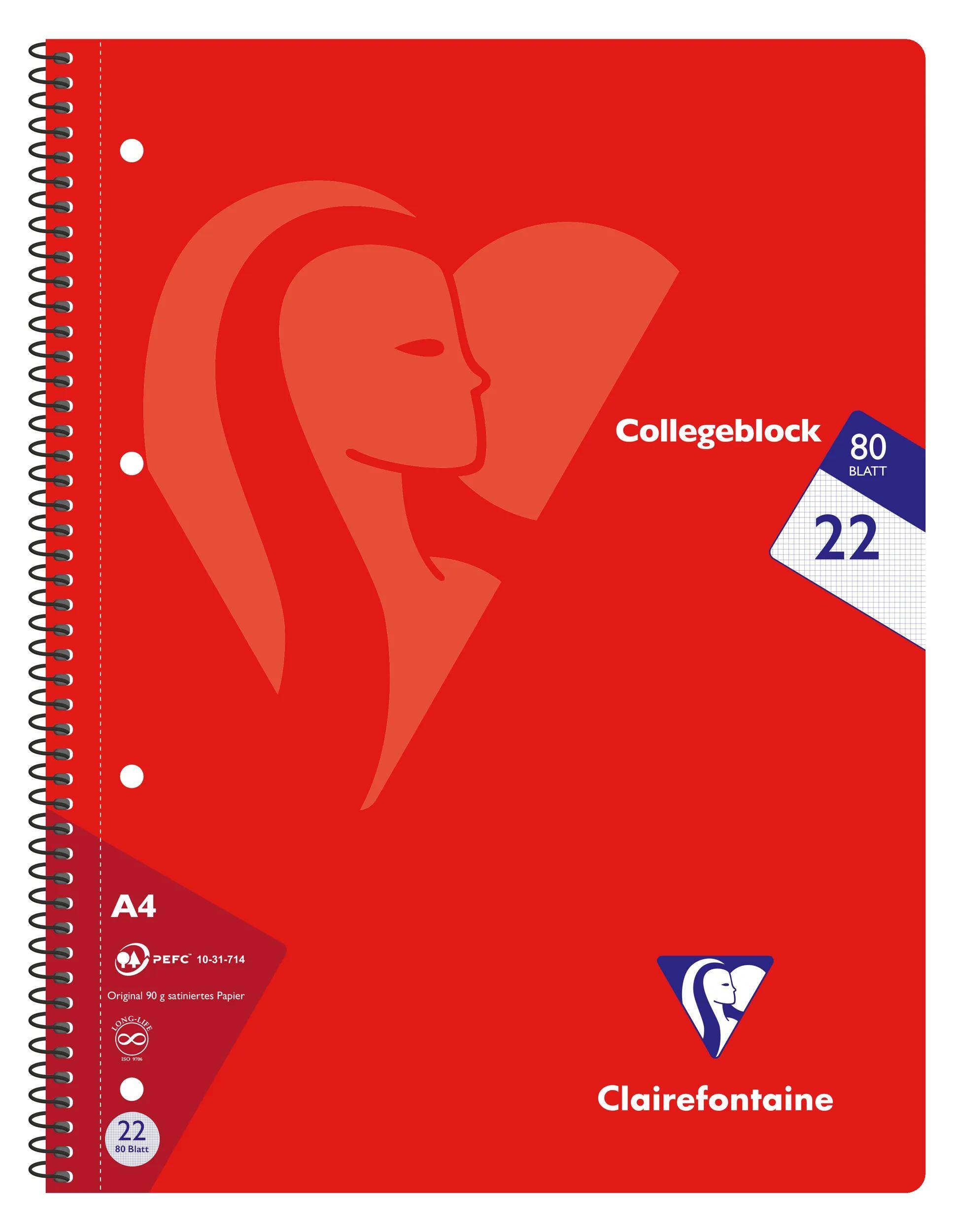 Clairefontaine 20x Collegeblock, 80 Blatt 90g kariert, Farben sortiert 307252C