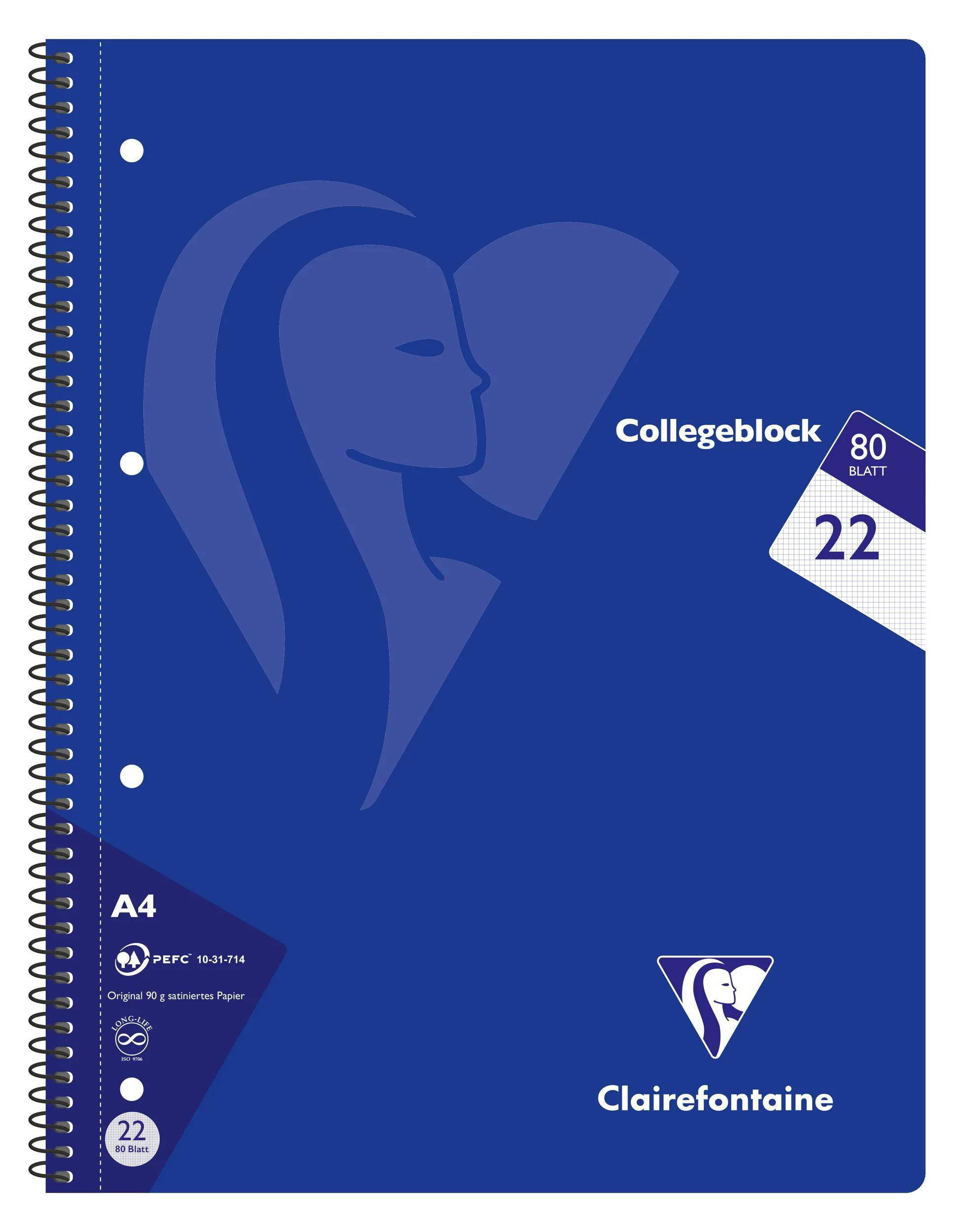 Clairefontaine 20x Collegeblock, 80 Blatt 90g kariert, Farben sortiert 307252C