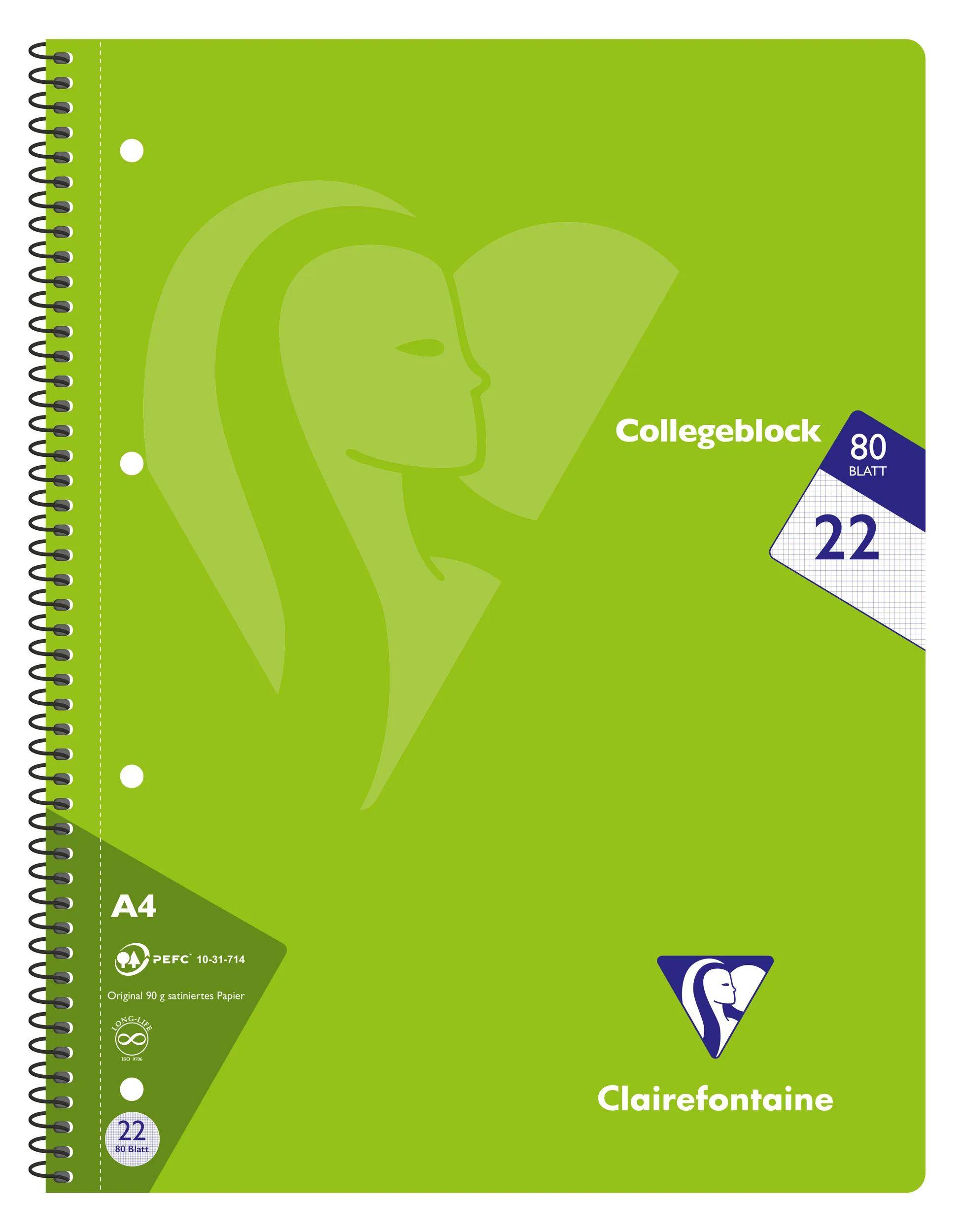 Clairefontaine 20x Collegeblock, 80 Blatt 90g kariert, Farben sortiert 307252C
