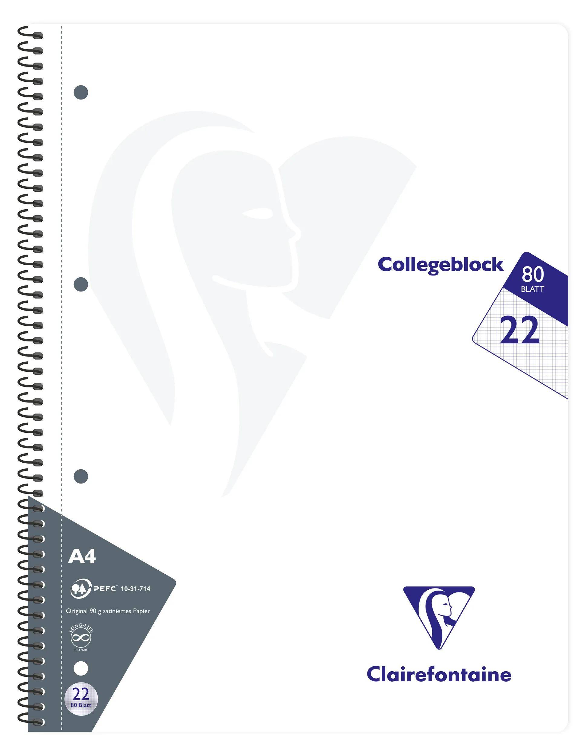 Clairefontaine 20x Collegeblock, 80 Blatt 90g kariert, Farben sortiert 307252C