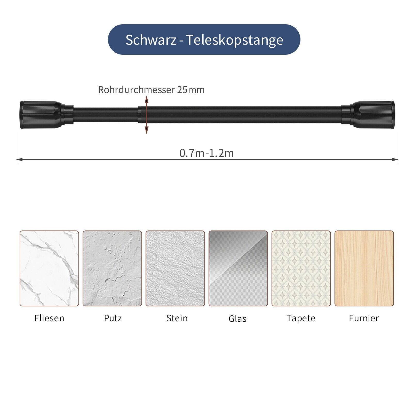 Duschvorhangstange Teleskop Klemm Kleider Vorhang Stange Duschvorhang Ständer Schwarz 70-120cm