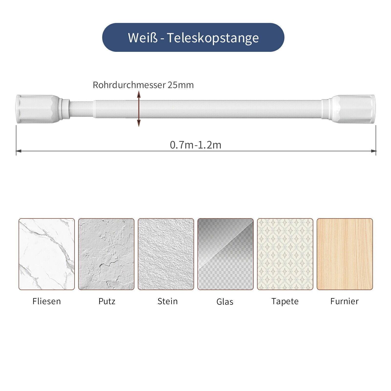 Duschvorhangstange Teleskop Klemm Kleider Vorhang Stange Duschvorhang Ständer Weiß 70-120cm