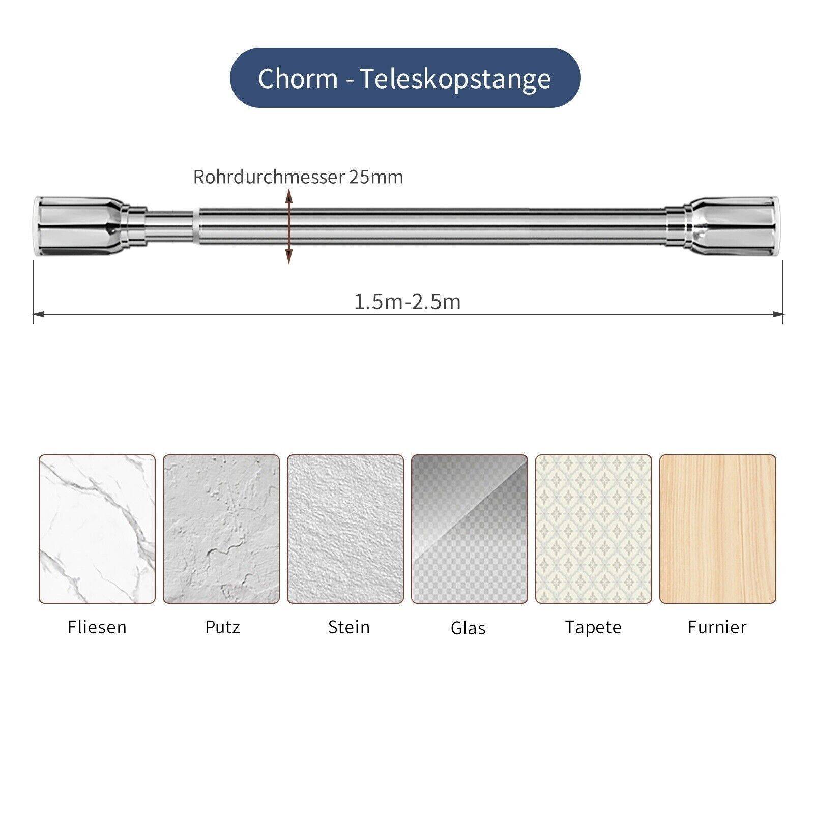 Duschvorhangstange Teleskop Klemm Kleider Vorhang Stange Duschvorhang Ständer Chrom 150-250cm