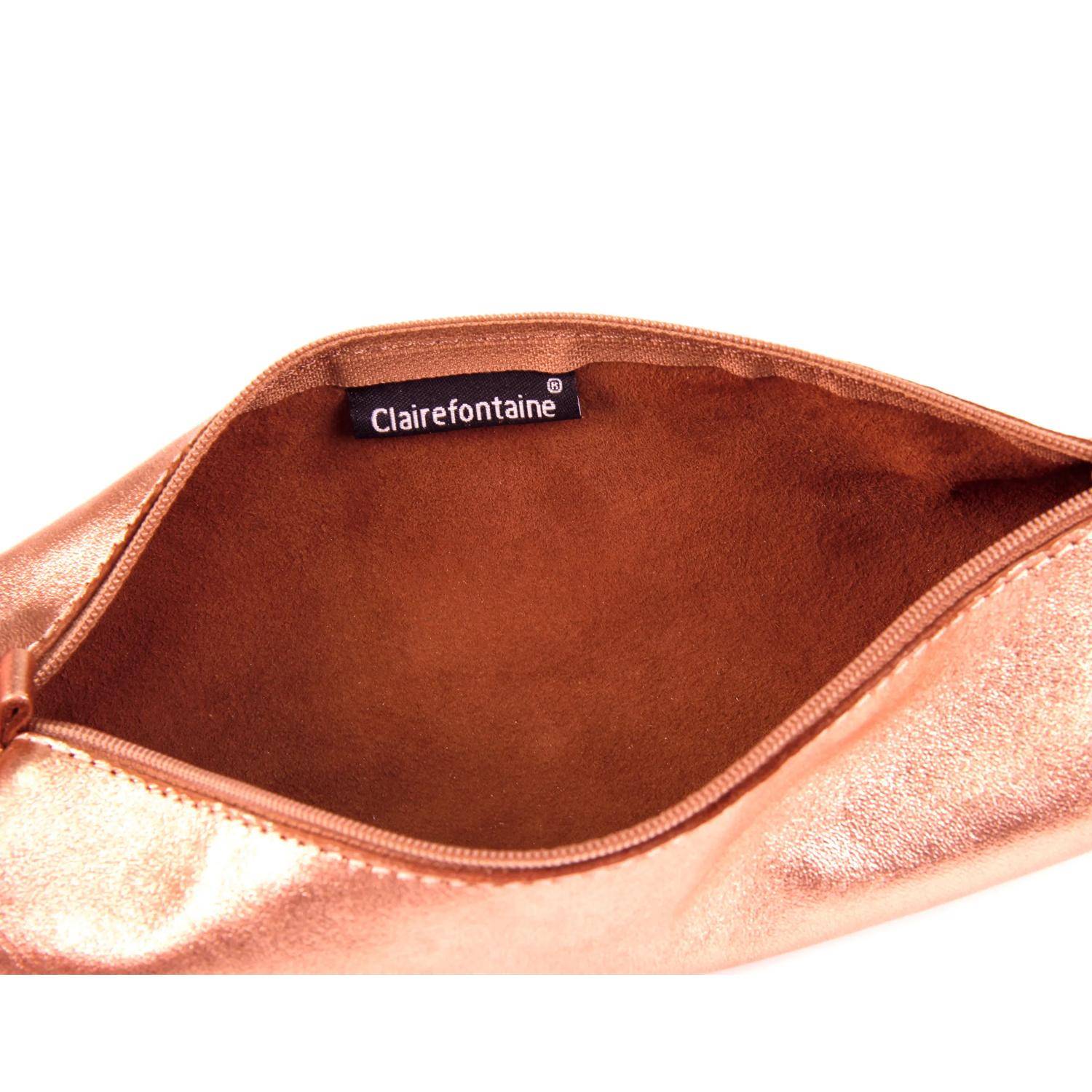 Clairefontaine 4x Schlampermäppchen Leder Cuirisé rund Ø5,5x22cm Kupfer 8687C