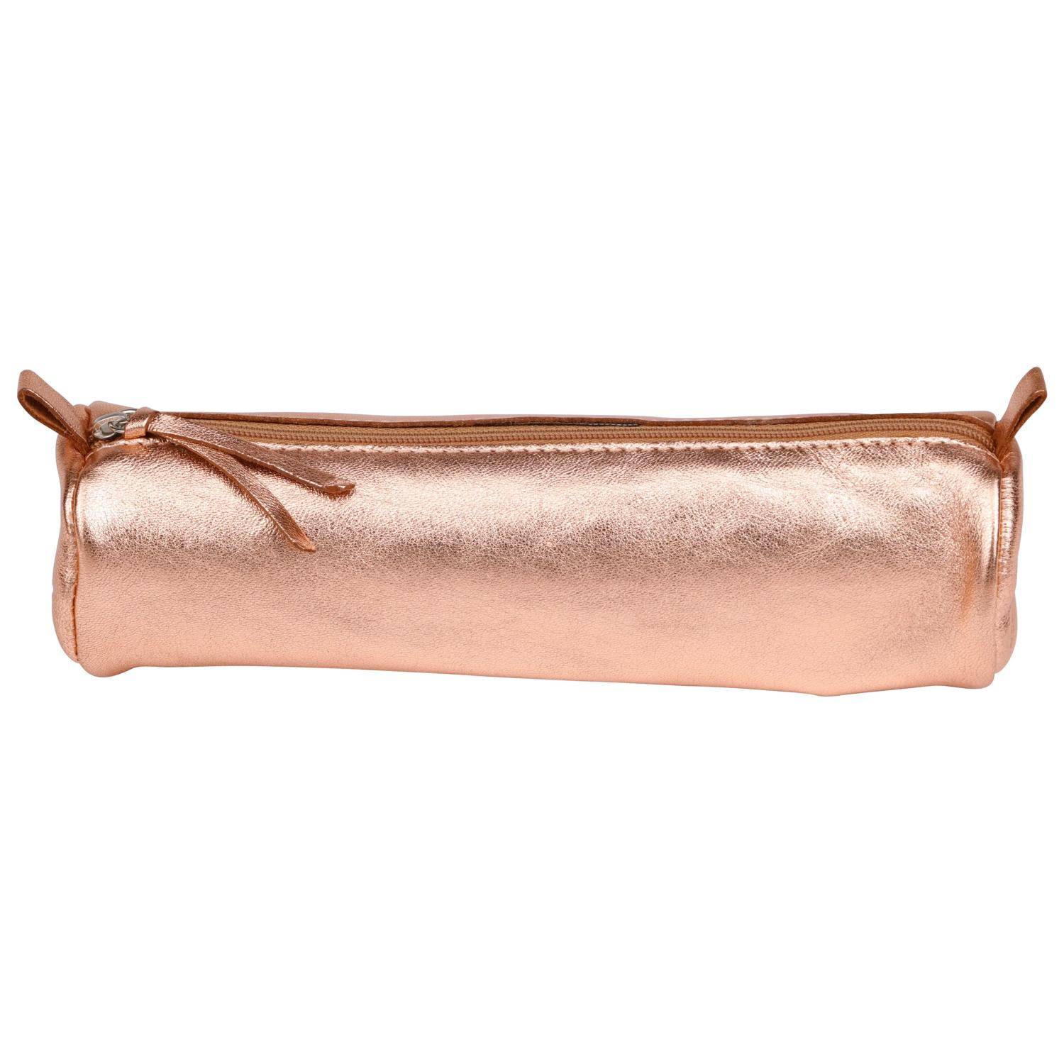 Clairefontaine 4x Schlampermäppchen Leder Cuirisé rund Ø5,5x22cm Kupfer 8687C