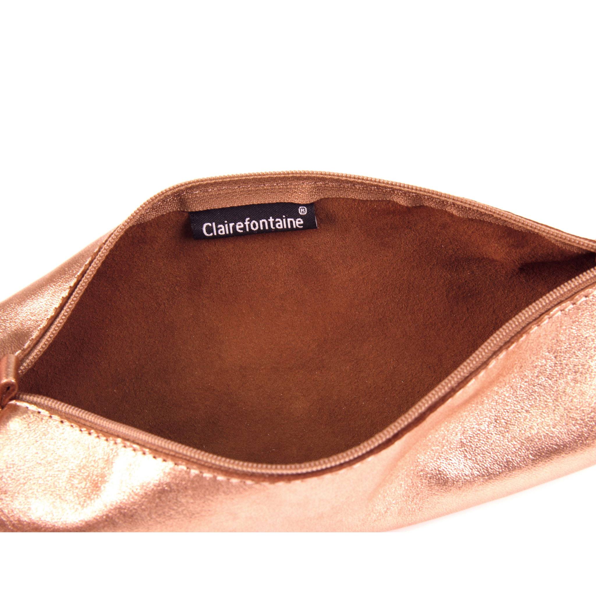 Clairefontaine 4x Schlampermäppchen Leder Cuirisé rund Ø5,5x22cm Kupfer 8687C