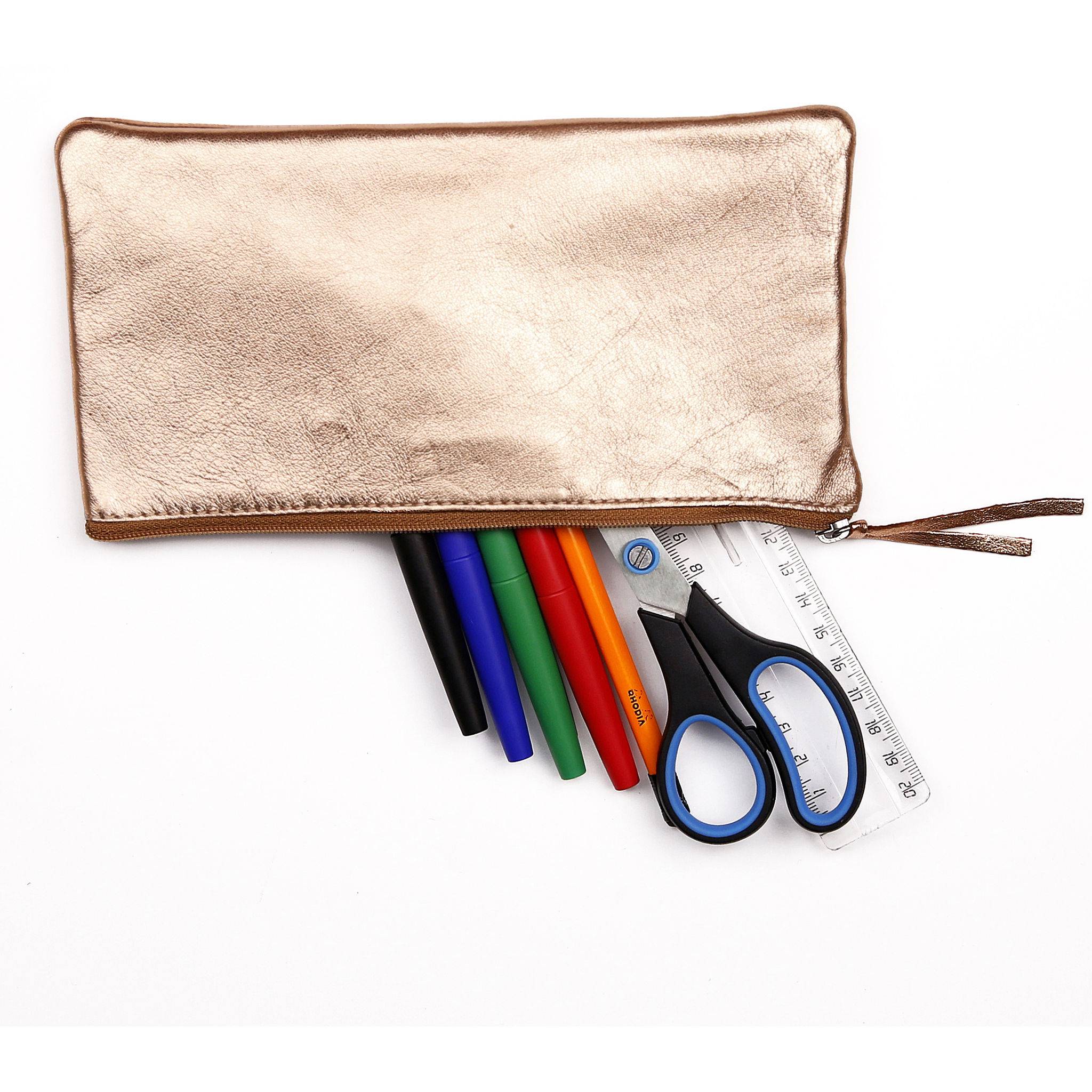 Clairefontaine 4x Schlampermäppchen Leder Cuirisé TM flach 22x11cm Kupfer 8700C