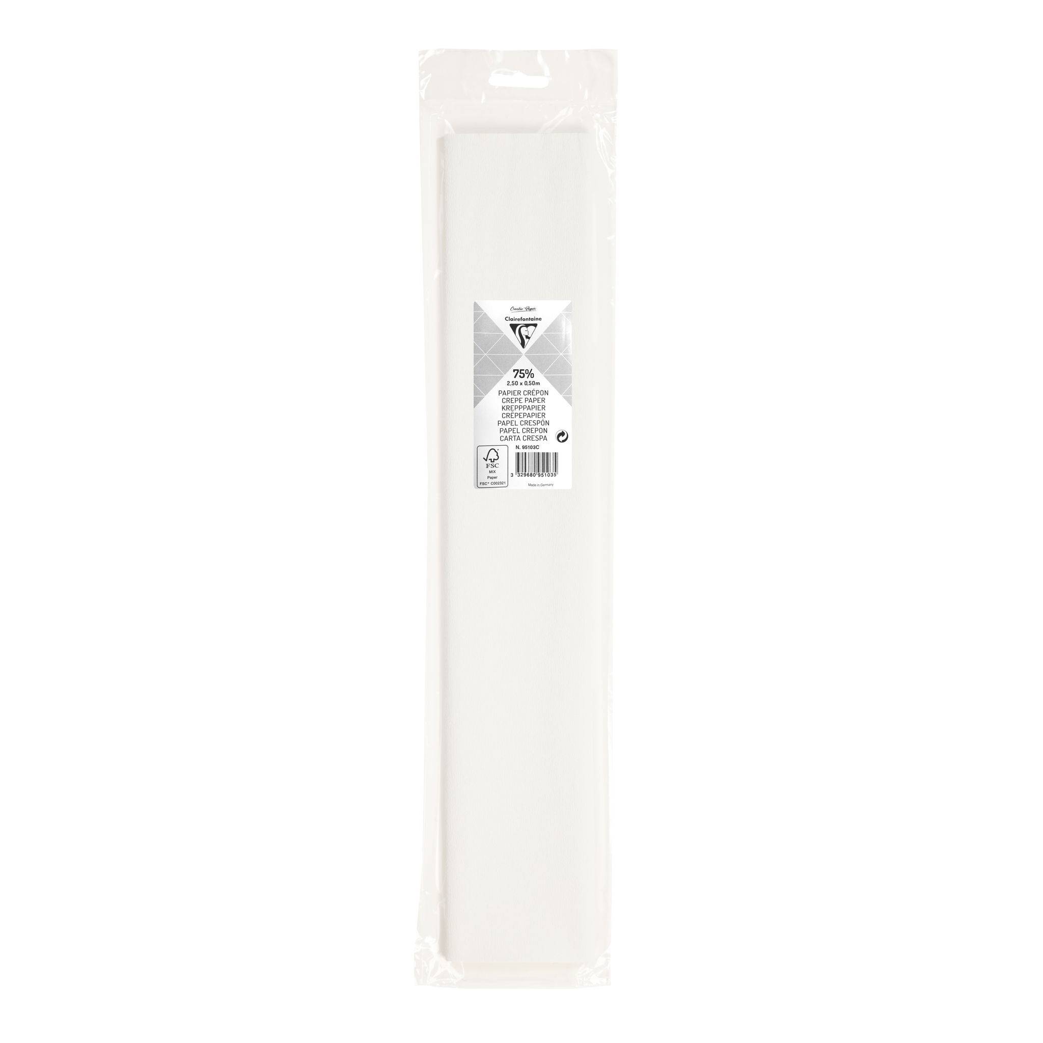 Clairefontaine 10x Krepppapier Blisterpackung 1 Blatt 2,50x0,50m Weiß 95101C